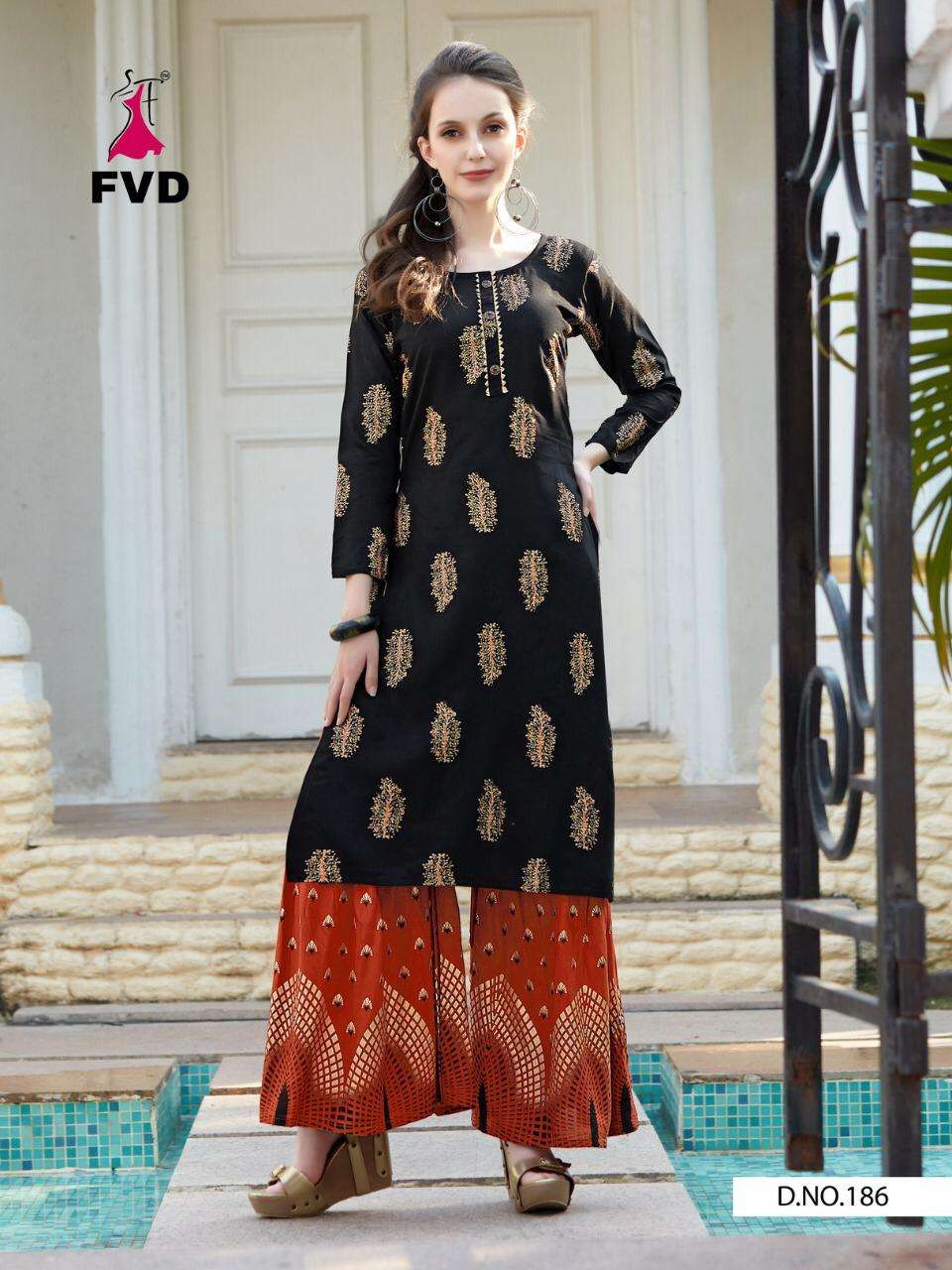MAGNETIC BY FVD 185 TO 190 SERIES DESIGNER STYLISH FANCY COLORFUL BEAUTIFUL PARTY WEAR & ETHNIC WEAR COLLECTION RAYON FOIL PRINT KURTIS WITH BOTTOM AT WHOLESALE PRICE