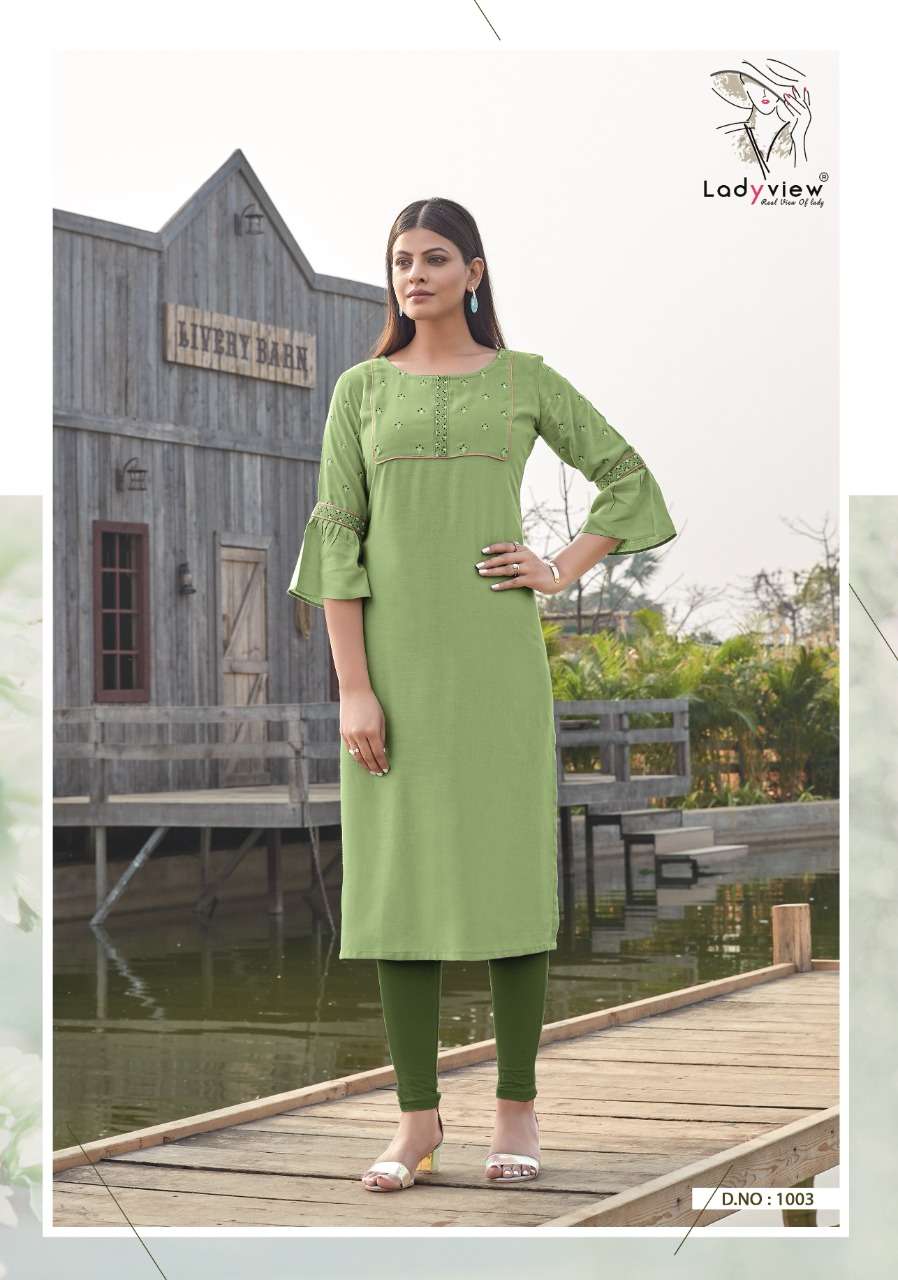 TARANG BY LADY VIEW 1001 TO 1006 SERIES DESIGNER STYLISH FANCY COLORFUL BEAUTIFUL PARTY WEAR & ETHNIC WEAR COLLECTION HEAVY RAYON SLUB EMBROIDERY KURTIS AT WHOLESALE PRICE