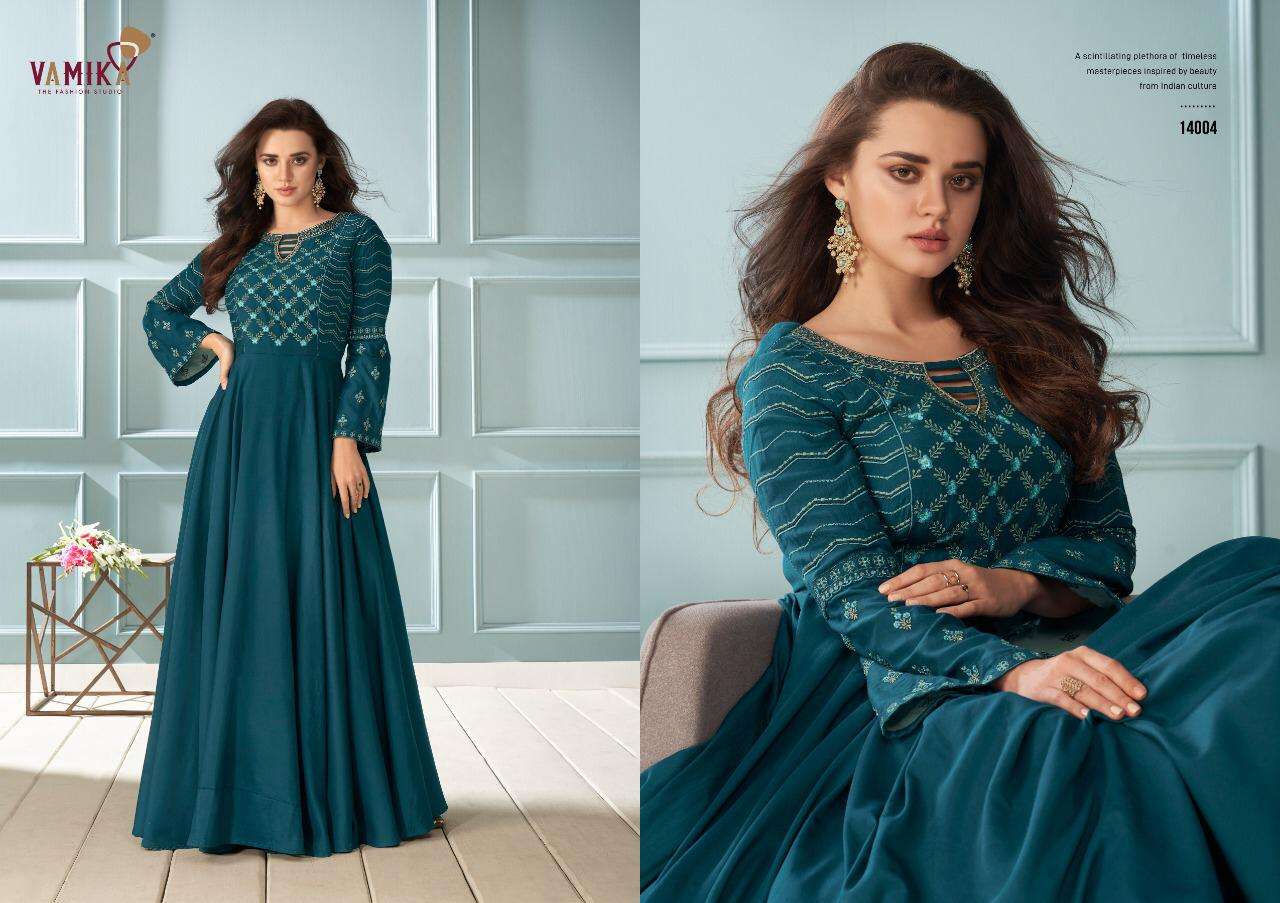 AMORINA VOL-6 BY ARIHANT NX 14001 TO 14006 SERIES DESIGNER WEAR COLLECTION BEAUTIFUL STYLISH FANCY COLORFUL PARTY WEAR & OCCASIONAL WEAR MUSLIN SILK GOWNS AT WHOLESALE PRICE