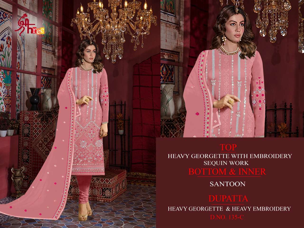 SHREE TEX HIT DESIGN 135 COLOURS BY SHREE TEX 135-A TO 135-D SERIES BEAUTIFUL STYLISH SUITS FANCY COLORFUL CASUAL WEAR & ETHNIC WEAR & READY TO WEAR HEAVY GEORGETTE EMBROIDERY DRESSES AT WHOLESALE PRICE