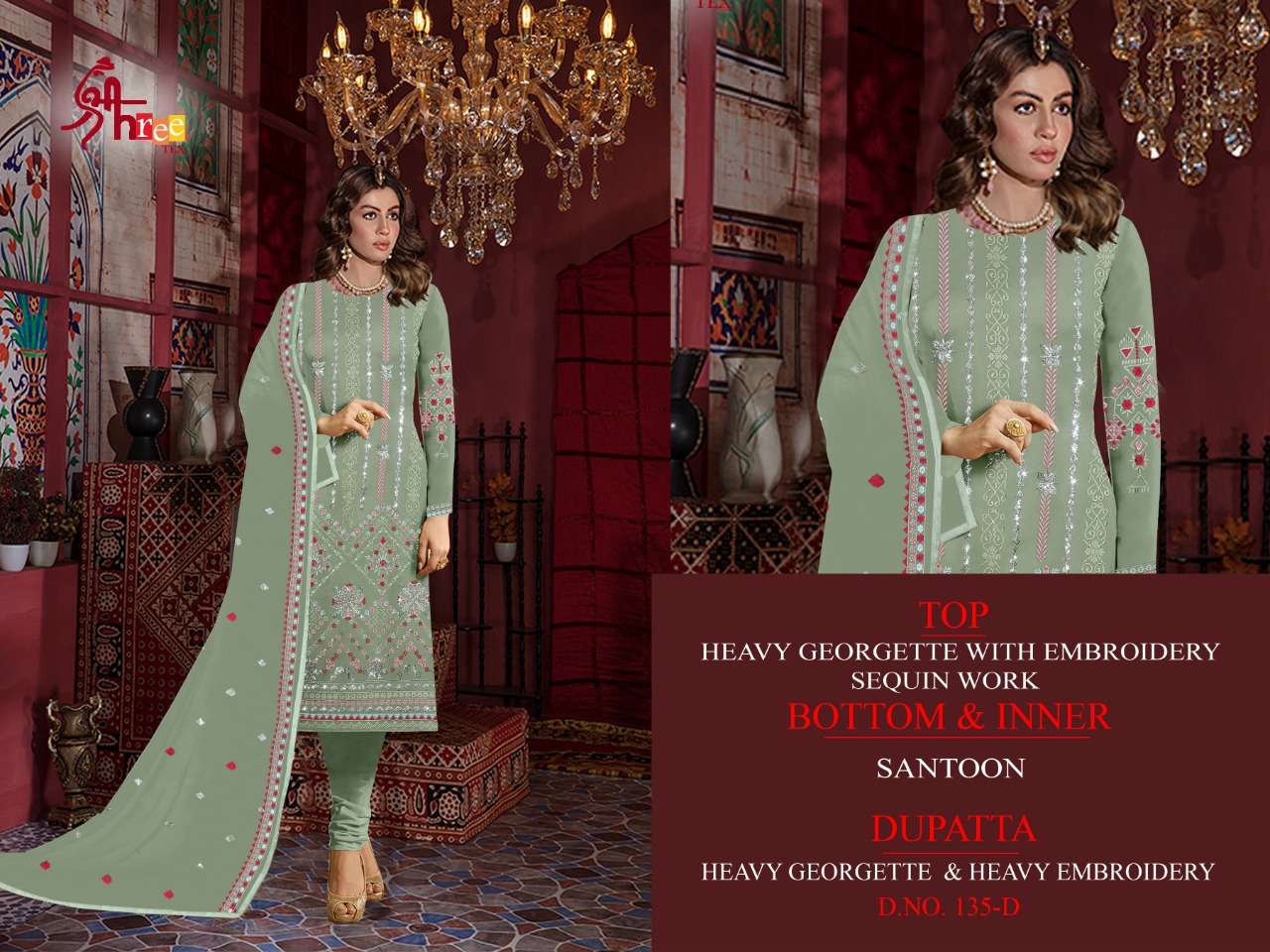 SHREE TEX HIT DESIGN 135 COLOURS BY SHREE TEX 135-A TO 135-D SERIES BEAUTIFUL STYLISH SUITS FANCY COLORFUL CASUAL WEAR & ETHNIC WEAR & READY TO WEAR HEAVY GEORGETTE EMBROIDERY DRESSES AT WHOLESALE PRICE