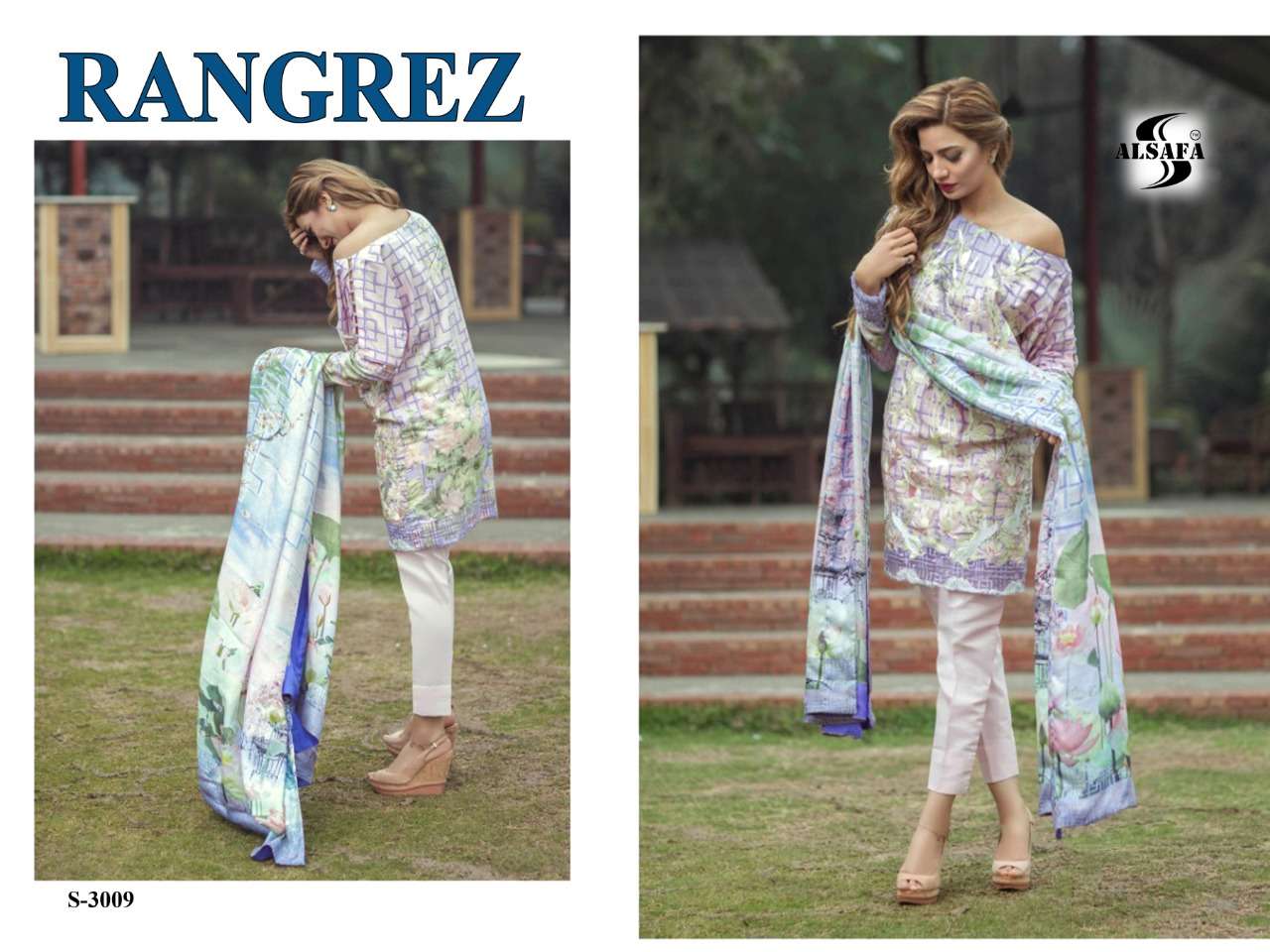 RANGREZ BY AL-SAFA 3005 TO 3009 SERIES DESIGNER PAKISTANI SUITS COLLECTION BEAUTIFUL STYLISH COLORFUL FANCY PARTY WEAR & OCCASIONAL WEAR CAMBRIC COTTON PRINT WITH EMBROIDERY DRESSES AT WHOLESALE PRICE
