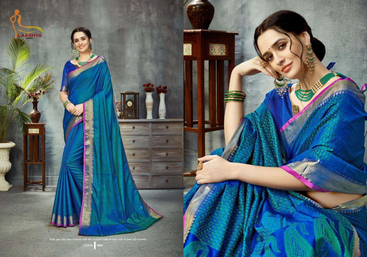 GLAMOUR VOL-1 BY LAKSHYA 3001 TO 3005 SERIES INDIAN TRADITIONAL WEAR COLLECTION BEAUTIFUL STYLISH FANCY COLORFUL PARTY WEAR & OCCASIONAL WEAR PURE BANARASI SILK SAREES AT WHOLESALE PRICE