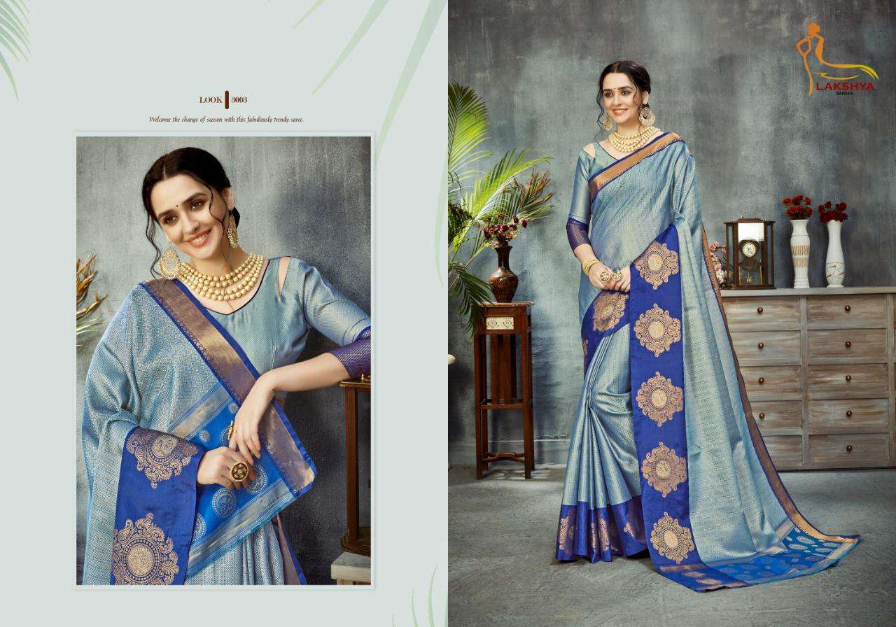 GLAMOUR VOL-1 BY LAKSHYA 3001 TO 3005 SERIES INDIAN TRADITIONAL WEAR COLLECTION BEAUTIFUL STYLISH FANCY COLORFUL PARTY WEAR & OCCASIONAL WEAR PURE BANARASI SILK SAREES AT WHOLESALE PRICE