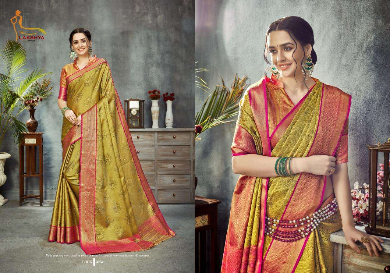 GLAMOUR VOL-1 BY LAKSHYA 3001 TO 3005 SERIES INDIAN TRADITIONAL WEAR COLLECTION BEAUTIFUL STYLISH FANCY COLORFUL PARTY WEAR & OCCASIONAL WEAR PURE BANARASI SILK SAREES AT WHOLESALE PRICE