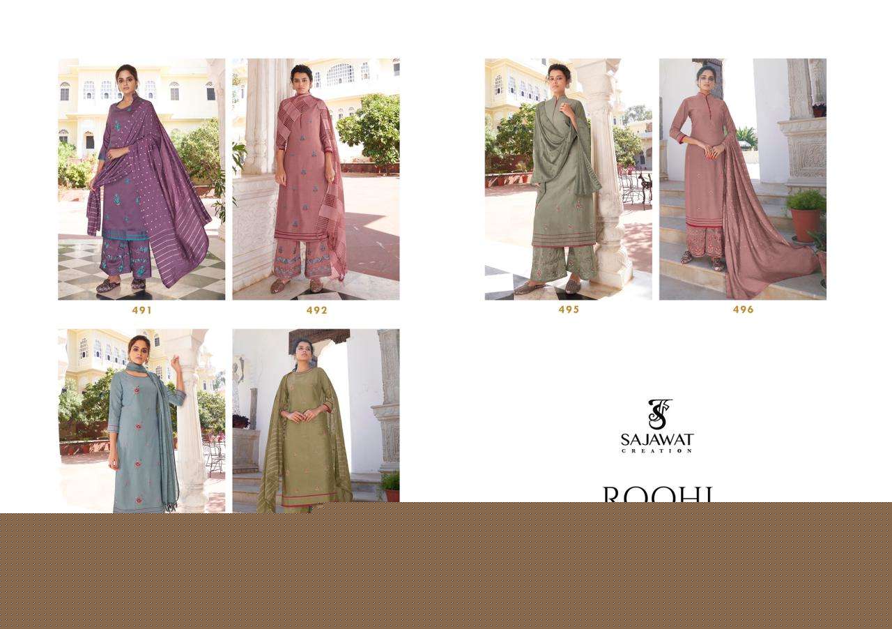 ROOHI VOL-2 BY SAJAWAT CREATION 491 TO 496 SERIES BEAUTIFUL SUITS COLORFUL STYLISH FANCY CASUAL WEAR & ETHNIC WEAR PURE MODAL VISCOSE WITH WORK DRESSES AT WHOLESALE PRICE