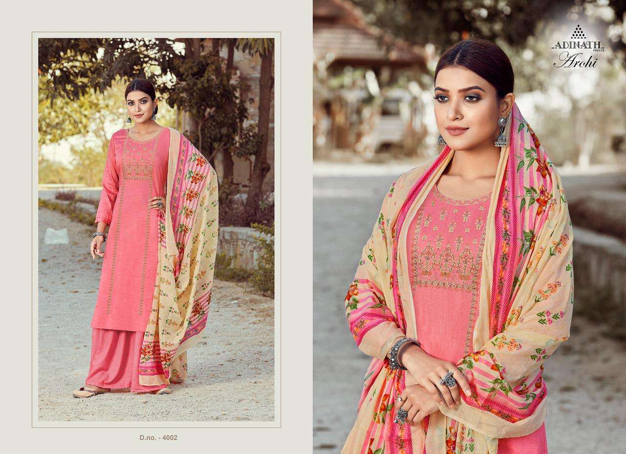 AROHI BY ADINATH PRINTS 4001 TO 4007 SERIES BEAUTIFUL SUITS COLORFUL STYLISH FANCY CASUAL WEAR & ETHNIC WEAR HEAVY JAM COTTON PRINT WITH EMBROIDERY DRESSES AT WHOLESALE PRICE