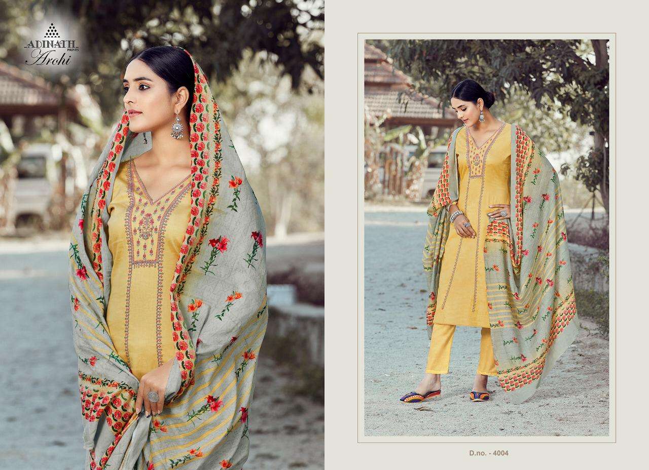 AROHI BY ADINATH PRINTS 4001 TO 4007 SERIES BEAUTIFUL SUITS COLORFUL STYLISH FANCY CASUAL WEAR & ETHNIC WEAR HEAVY JAM COTTON PRINT WITH EMBROIDERY DRESSES AT WHOLESALE PRICE