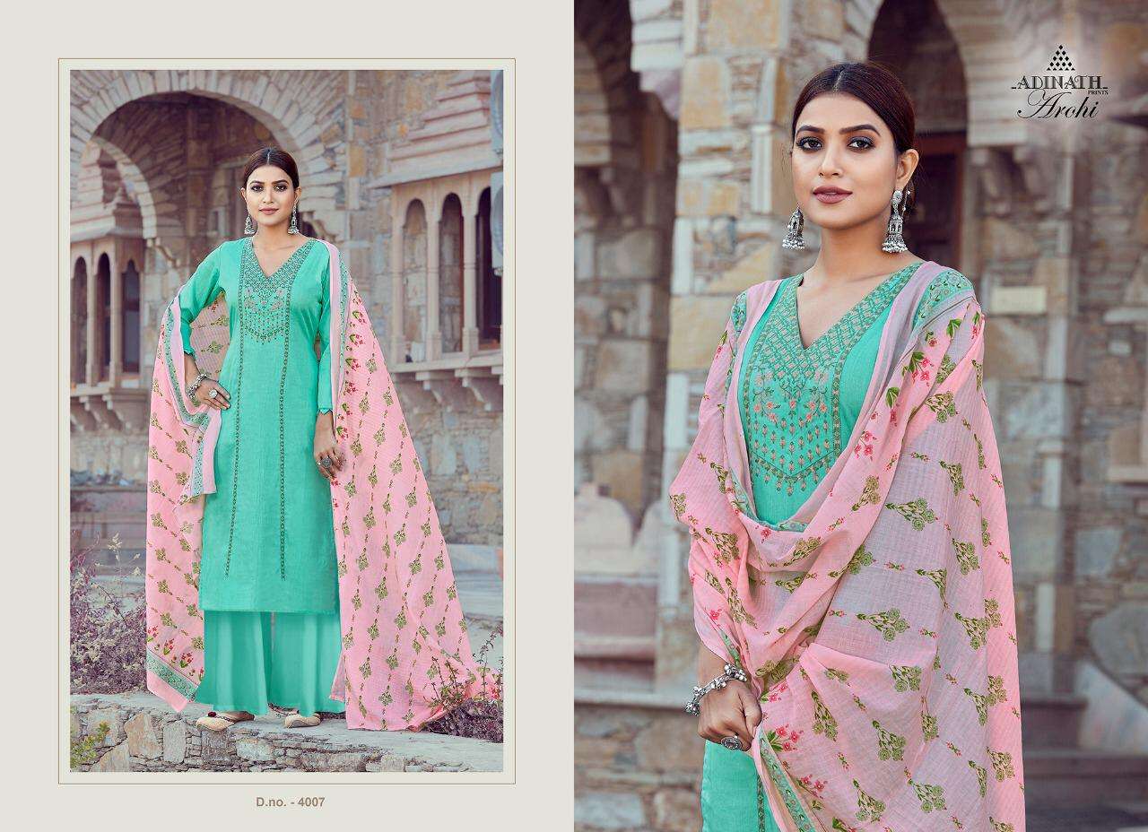 AROHI BY ADINATH PRINTS 4001 TO 4007 SERIES BEAUTIFUL SUITS COLORFUL STYLISH FANCY CASUAL WEAR & ETHNIC WEAR HEAVY JAM COTTON PRINT WITH EMBROIDERY DRESSES AT WHOLESALE PRICE