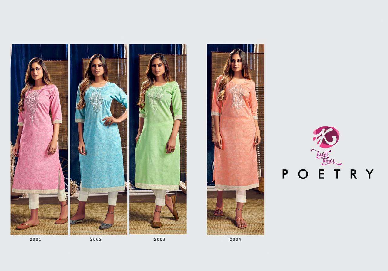 POETRY BY KURTI TIMES 2001 TO 2004 SERIES DESIGNER STYLISH FANCY COLORFUL BEAUTIFUL PARTY WEAR & ETHNIC WEAR COLLECTION COTTON EMBROIDERY KURTIS AT WHOLESALE PRICE