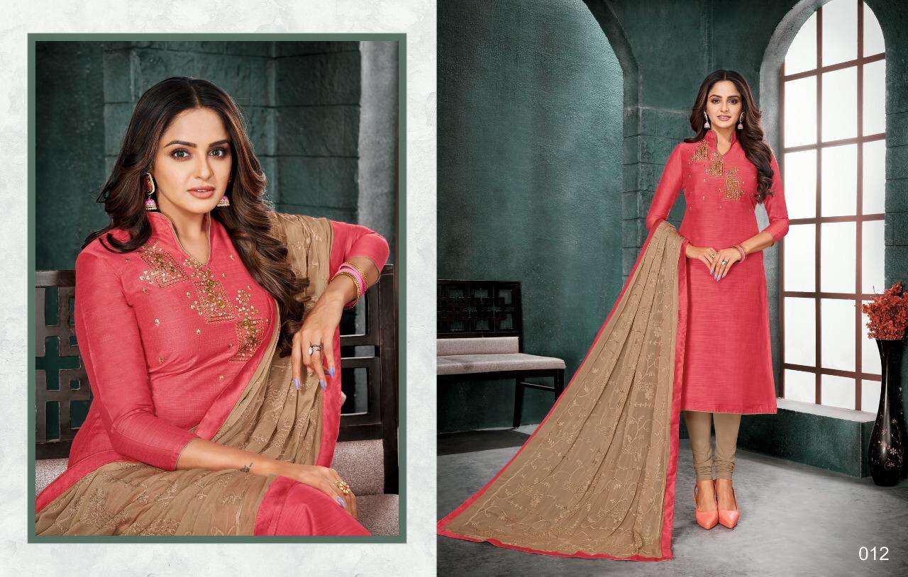 NUSHRAT BY KASMEERA 009 TO 020 SERIES BEAUTIFUL SUITS COLORFUL STYLISH FANCY CASUAL WEAR & ETHNIC WEAR JHARNA SILK WITH EMBROIDERY DRESSES AT WHOLESALE PRICE