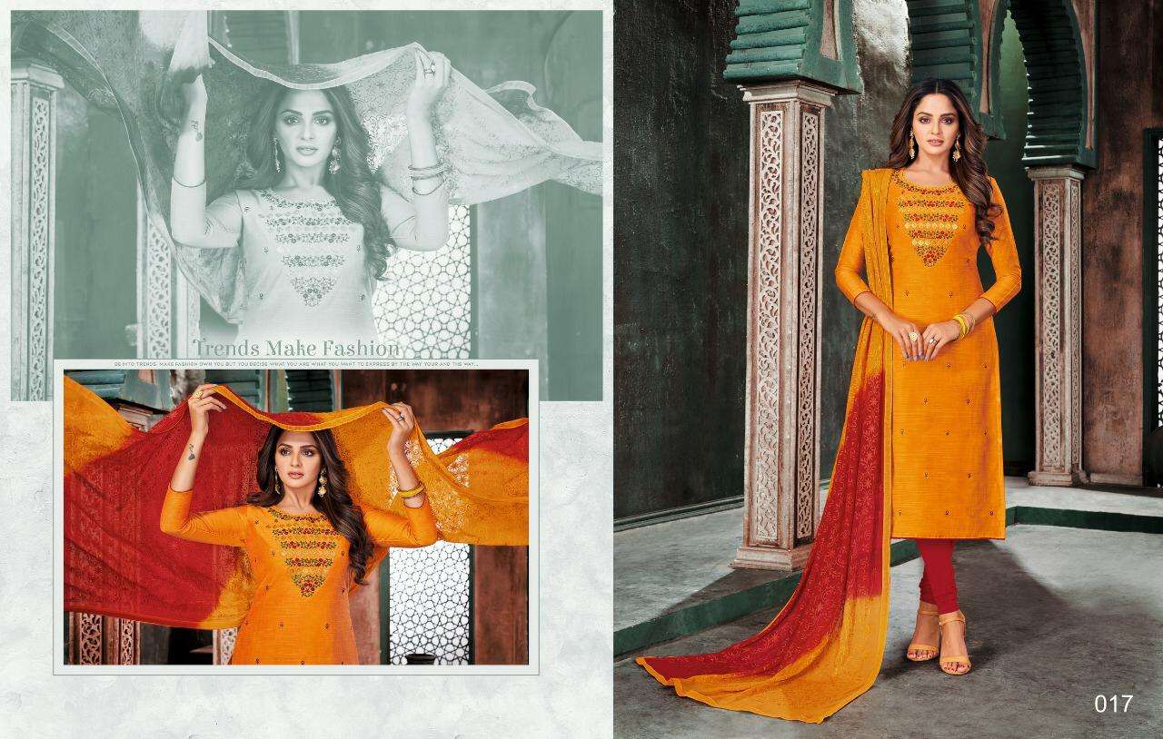 NUSHRAT BY KASMEERA 009 TO 020 SERIES BEAUTIFUL SUITS COLORFUL STYLISH FANCY CASUAL WEAR & ETHNIC WEAR JHARNA SILK WITH EMBROIDERY DRESSES AT WHOLESALE PRICE