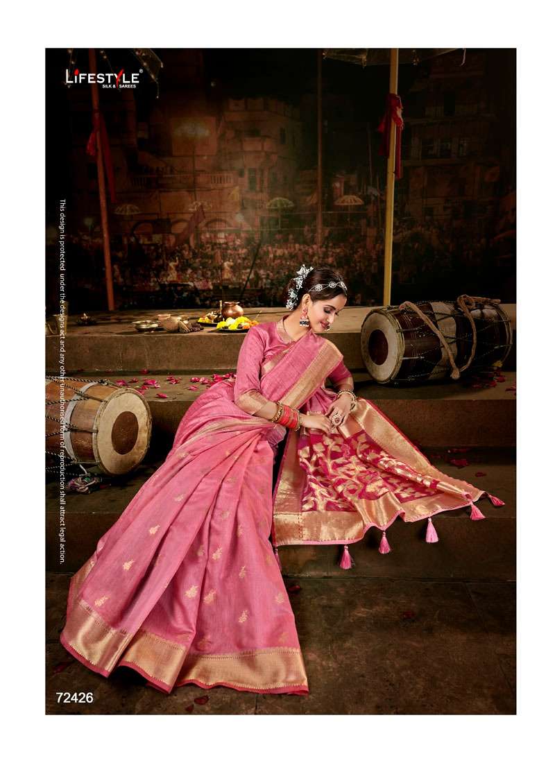RANG RACHNA BY LIFESTYLE 72421 TO 72426 SERIES INDIAN TRADITIONAL WEAR COLLECTION BEAUTIFUL STYLISH FANCY COLORFUL PARTY WEAR & OCCASIONAL WEAR COTTON TISSUE SAREES AT WHOLESALE PRICE