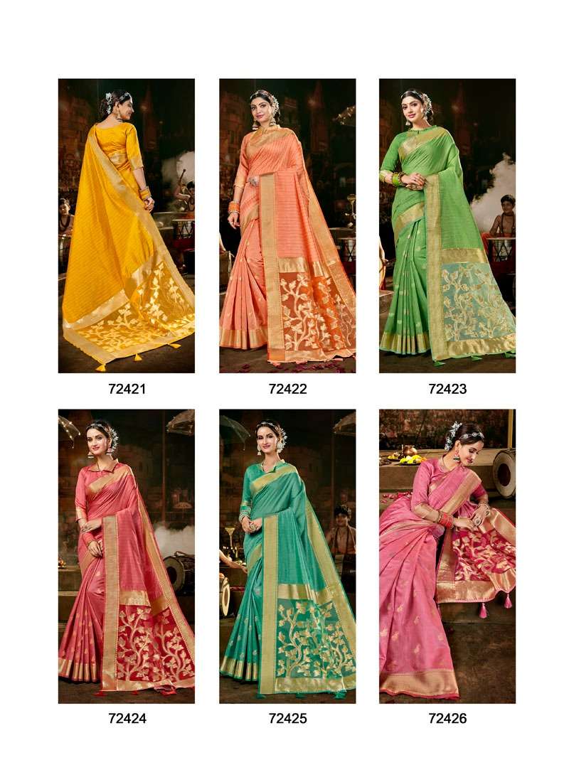 RANG RACHNA BY LIFESTYLE 72421 TO 72426 SERIES INDIAN TRADITIONAL WEAR COLLECTION BEAUTIFUL STYLISH FANCY COLORFUL PARTY WEAR & OCCASIONAL WEAR COTTON TISSUE SAREES AT WHOLESALE PRICE