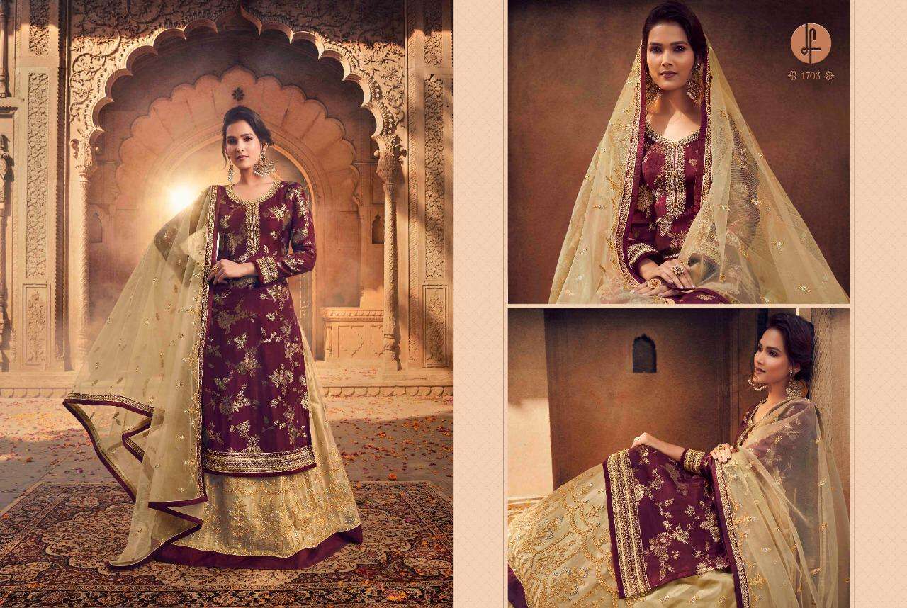 AARKHI VOL-3 BY LEO FASHION 1701 TO 1705 SERIES BEAUTIFUL SUITS COLORFUL STYLISH FANCY CASUAL WEAR & ETHNIC WEAR PURE DOLA JACQUARD WITH DIAMOND WORK DRESSES AT WHOLESALE PRICE
