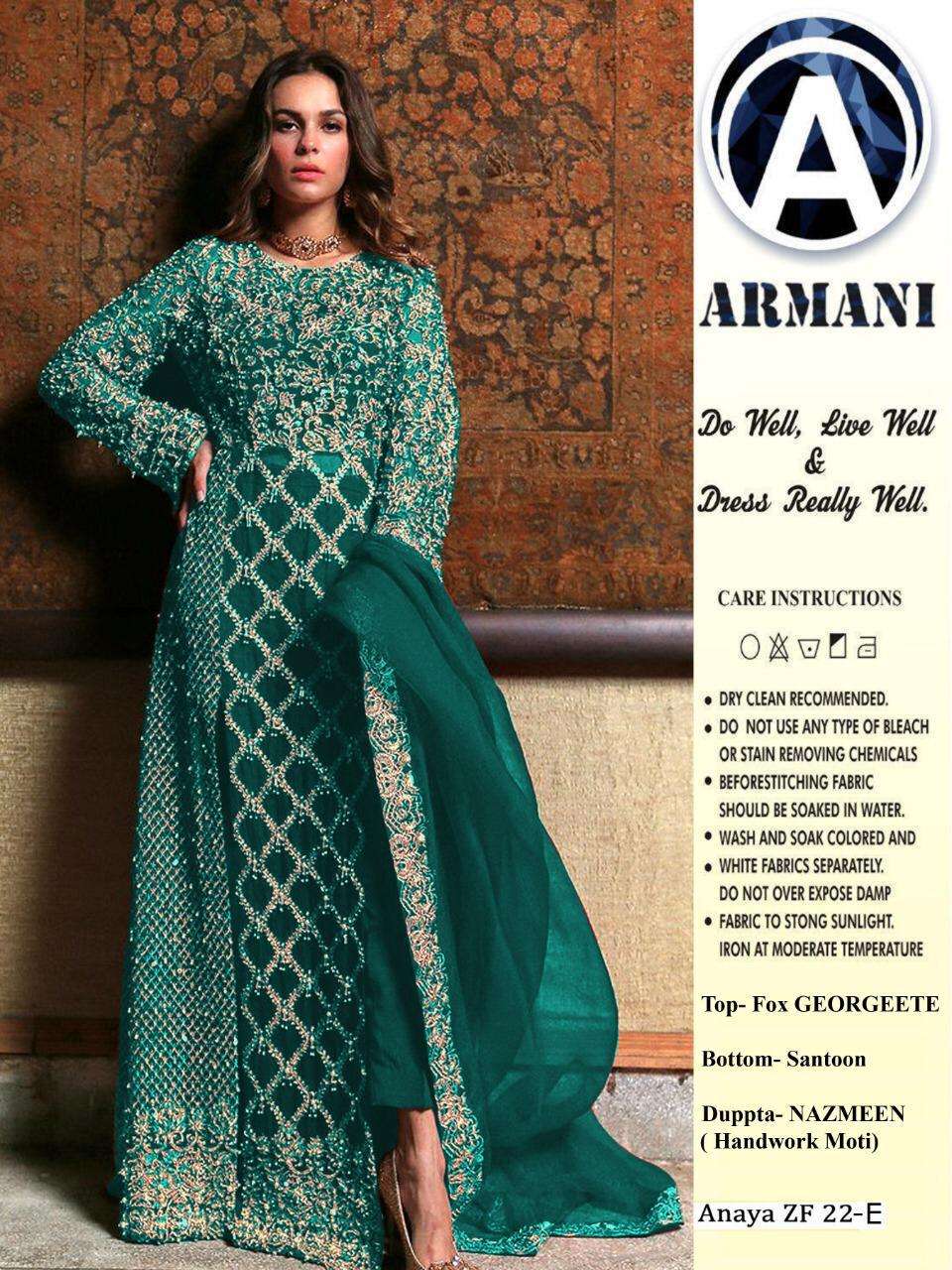 RIMISHA 06 NEW COLOURS BY ARMANI DESIGNER SUITS BEAUTIFUL FANCY COLORFUL STYLISH PARTY WEAR & OCCASIONAL WEAR FAUX GEORGETTE HEAVY EMBROIDERED DRESSES AT WHOLESALE PRICE