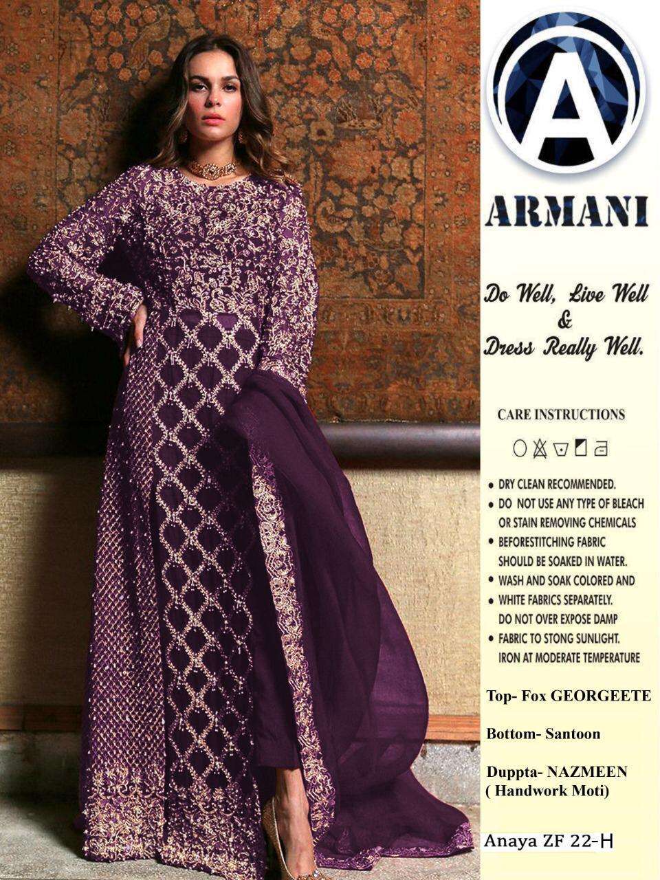 RIMISHA 06 NEW COLOURS BY ARMANI DESIGNER SUITS BEAUTIFUL FANCY COLORFUL STYLISH PARTY WEAR & OCCASIONAL WEAR FAUX GEORGETTE HEAVY EMBROIDERED DRESSES AT WHOLESALE PRICE
