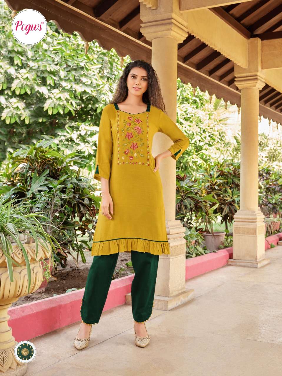 LIBENA VOL-1 BY POGWS 1001 TO 1006 SERIES DESIGNER STYLISH FANCY COLORFUL BEAUTIFUL PARTY WEAR & ETHNIC WEAR COLLECTION RAYON EMBROIDERY KURTIS WITH BOTTOM AT WHOLESALE PRICE