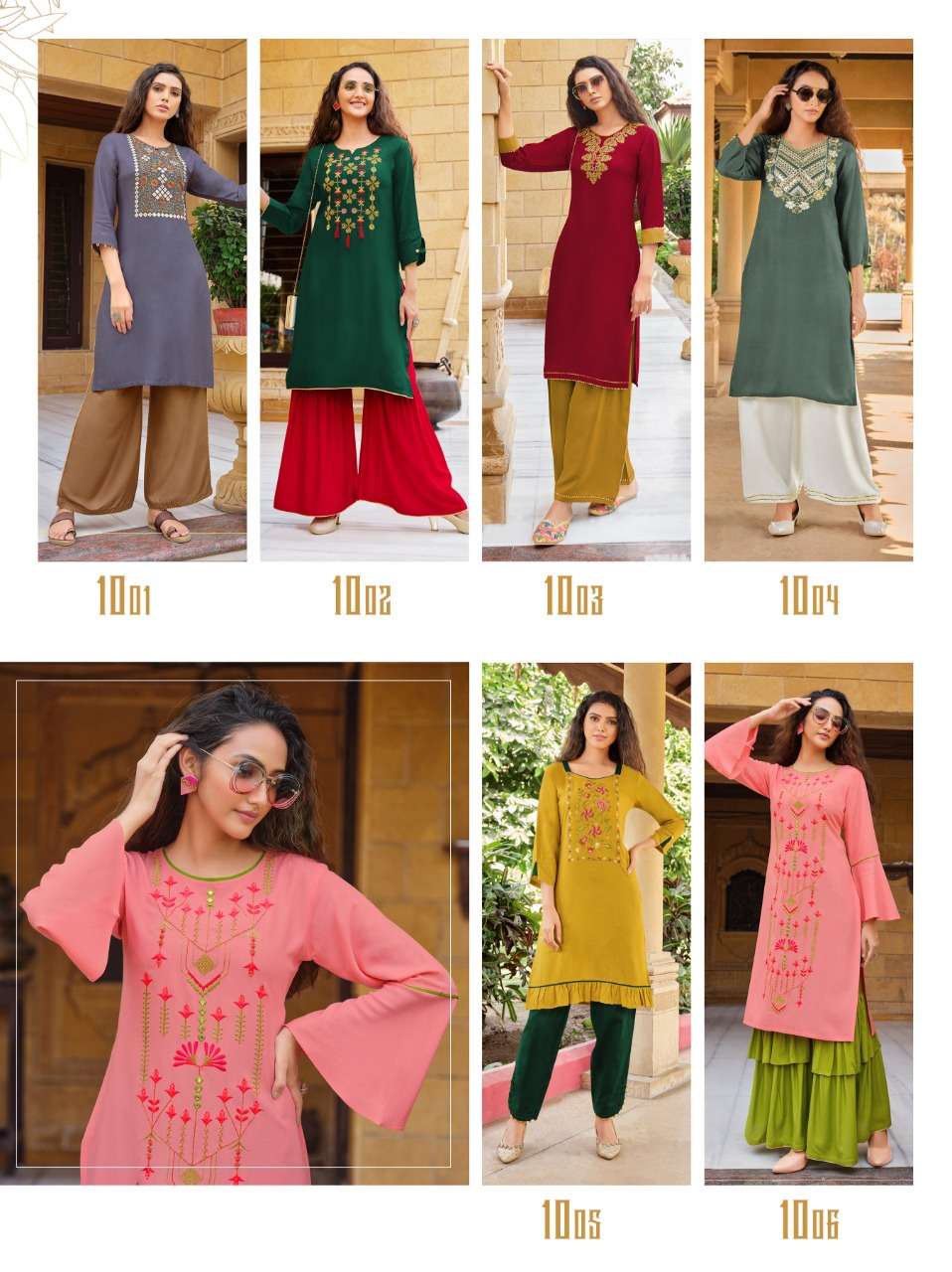 LIBENA VOL-1 BY POGWS 1001 TO 1006 SERIES DESIGNER STYLISH FANCY COLORFUL BEAUTIFUL PARTY WEAR & ETHNIC WEAR COLLECTION RAYON EMBROIDERY KURTIS WITH BOTTOM AT WHOLESALE PRICE