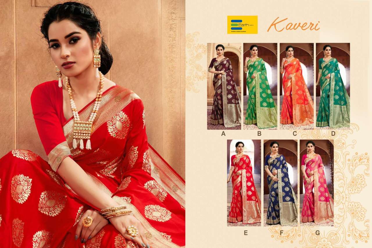 KAVERI BY EARTH A TO G SERIES INDIAN TRADITIONAL WEAR COLLECTION BEAUTIFUL STYLISH FANCY COLORFUL PARTY WEAR & OCCASIONAL WEAR SOFT SILK SAREES AT WHOLESALE PRICE