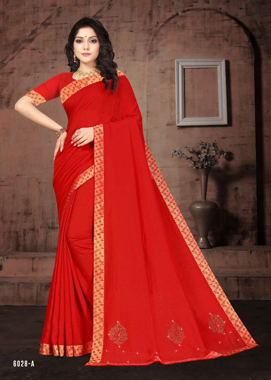SON HALWA VOL-6 BY INDIAN WOMEN 6028-A TO 6028-H SERIES INDIAN TRADITIONAL WEAR COLLECTION BEAUTIFUL STYLISH FANCY COLORFUL PARTY WEAR & OCCASIONAL WEAR VICHITRA SILK SAREES AT WHOLESALE PRICE