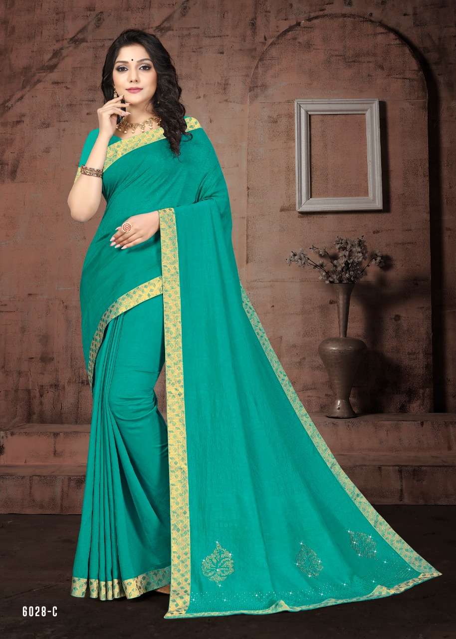 SON HALWA VOL-6 BY INDIAN WOMEN 6028-A TO 6028-H SERIES INDIAN TRADITIONAL WEAR COLLECTION BEAUTIFUL STYLISH FANCY COLORFUL PARTY WEAR & OCCASIONAL WEAR VICHITRA SILK SAREES AT WHOLESALE PRICE