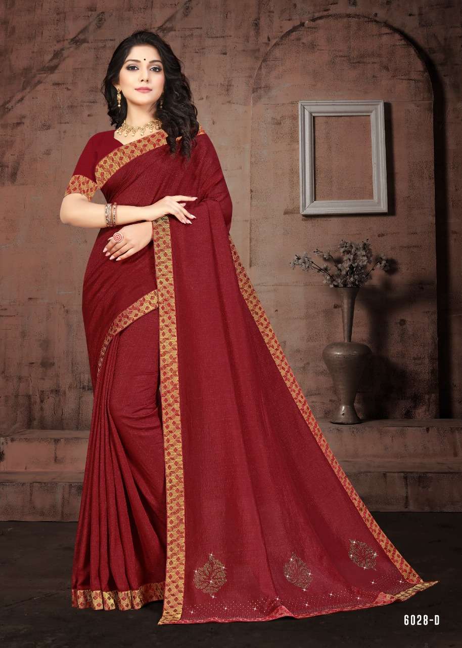 SON HALWA VOL-6 BY INDIAN WOMEN 6028-A TO 6028-H SERIES INDIAN TRADITIONAL WEAR COLLECTION BEAUTIFUL STYLISH FANCY COLORFUL PARTY WEAR & OCCASIONAL WEAR VICHITRA SILK SAREES AT WHOLESALE PRICE