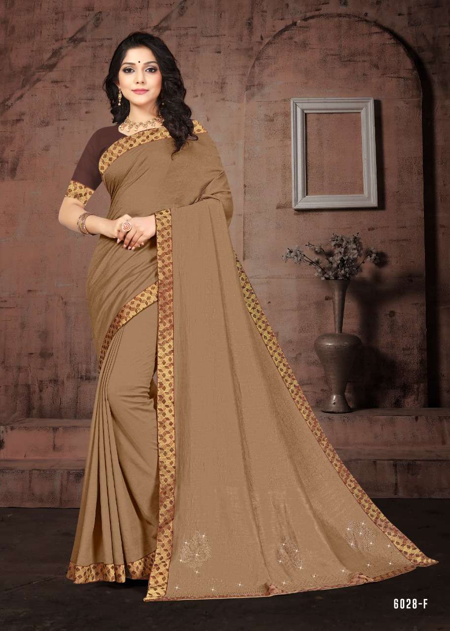 SON HALWA VOL-6 BY INDIAN WOMEN 6028-A TO 6028-H SERIES INDIAN TRADITIONAL WEAR COLLECTION BEAUTIFUL STYLISH FANCY COLORFUL PARTY WEAR & OCCASIONAL WEAR VICHITRA SILK SAREES AT WHOLESALE PRICE