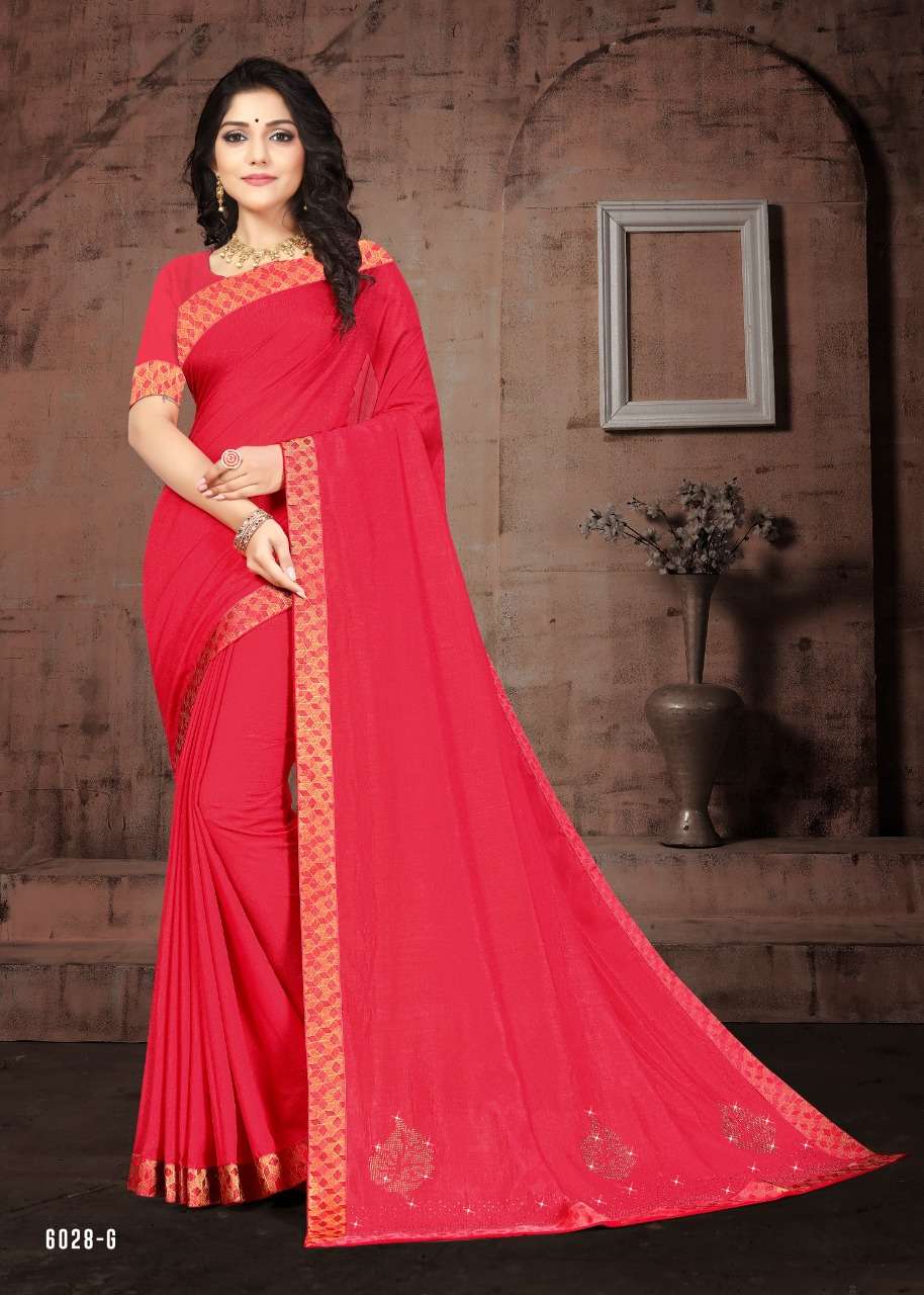 SON HALWA VOL-6 BY INDIAN WOMEN 6028-A TO 6028-H SERIES INDIAN TRADITIONAL WEAR COLLECTION BEAUTIFUL STYLISH FANCY COLORFUL PARTY WEAR & OCCASIONAL WEAR VICHITRA SILK SAREES AT WHOLESALE PRICE