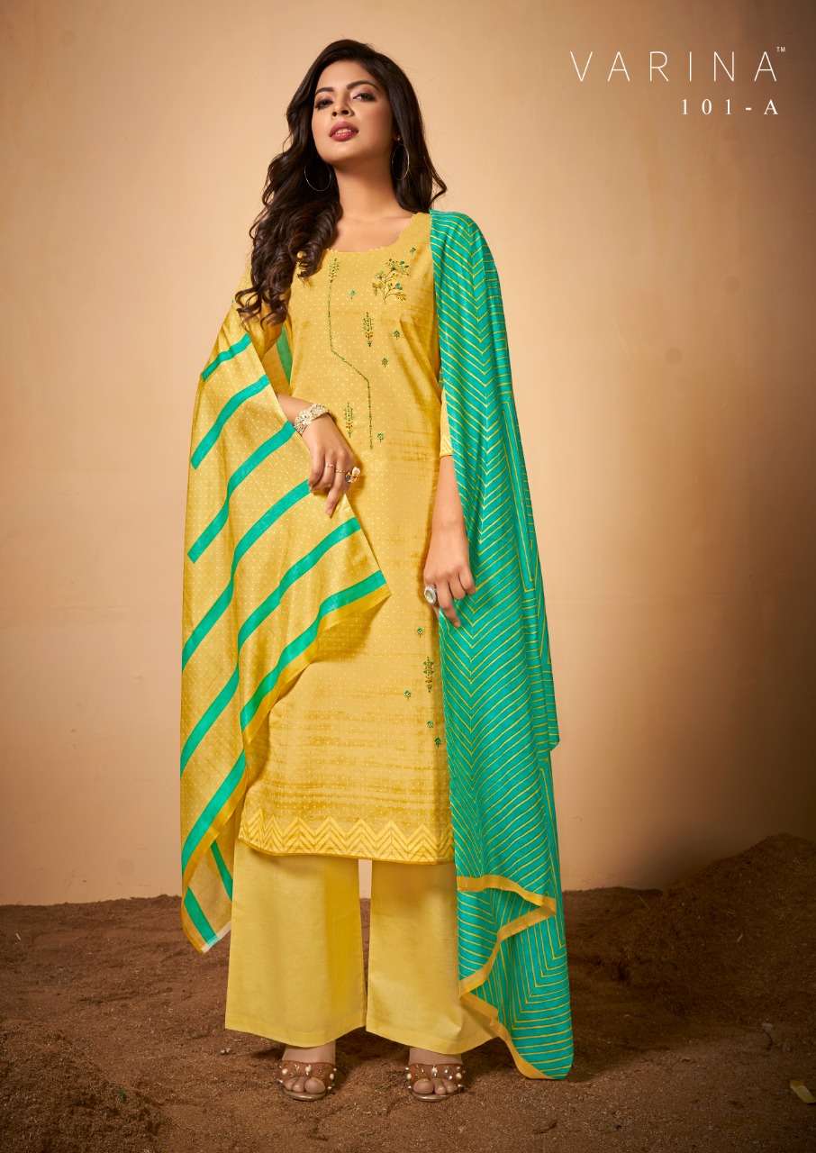 SHANAYA BY VARINA 101-A TO 101-D SERIES BEAUTIFUL SUITS COLORFUL STYLISH FANCY CASUAL WEAR & ETHNIC WEAR LAWN COTTON EMBROIDERED DRESSES AT WHOLESALE PRICE