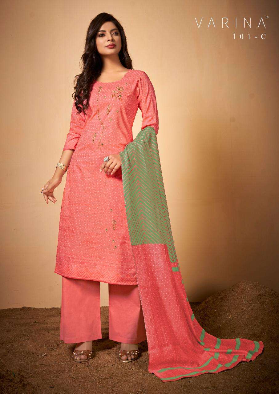SHANAYA BY VARINA 101-A TO 101-D SERIES BEAUTIFUL SUITS COLORFUL STYLISH FANCY CASUAL WEAR & ETHNIC WEAR LAWN COTTON EMBROIDERED DRESSES AT WHOLESALE PRICE