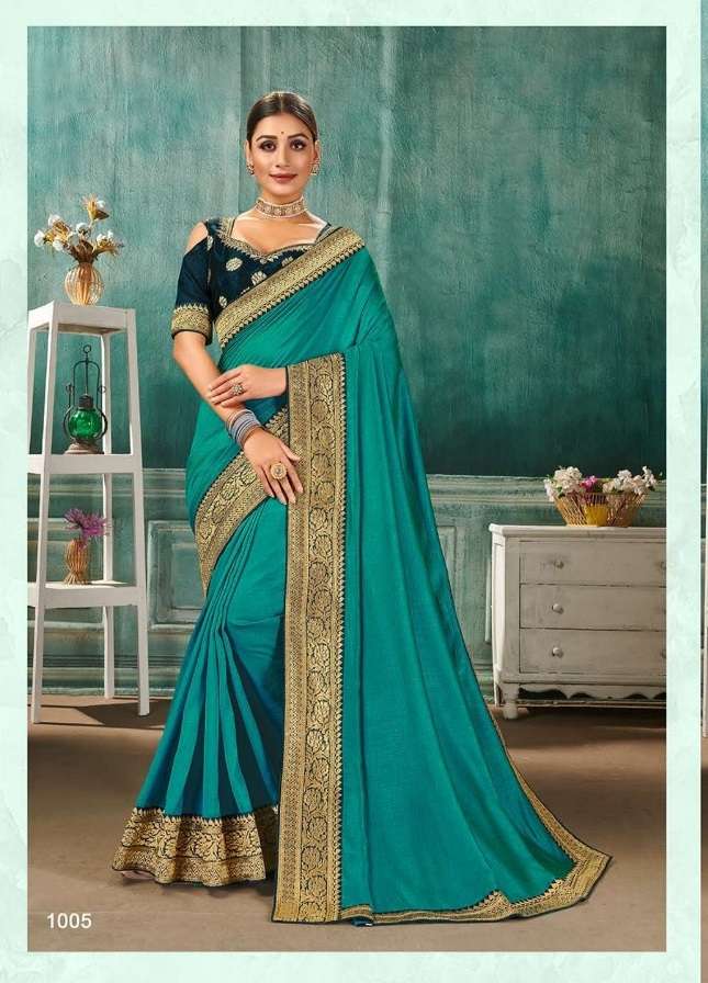 NANDINI BY SAROJ 1001 TO 1008 SERIES INDIAN TRADITIONAL WEAR COLLECTION BEAUTIFUL STYLISH FANCY COLORFUL PARTY WEAR & OCCASIONAL WEAR VICHITRA SILK SAREES AT WHOLESALE PRICE