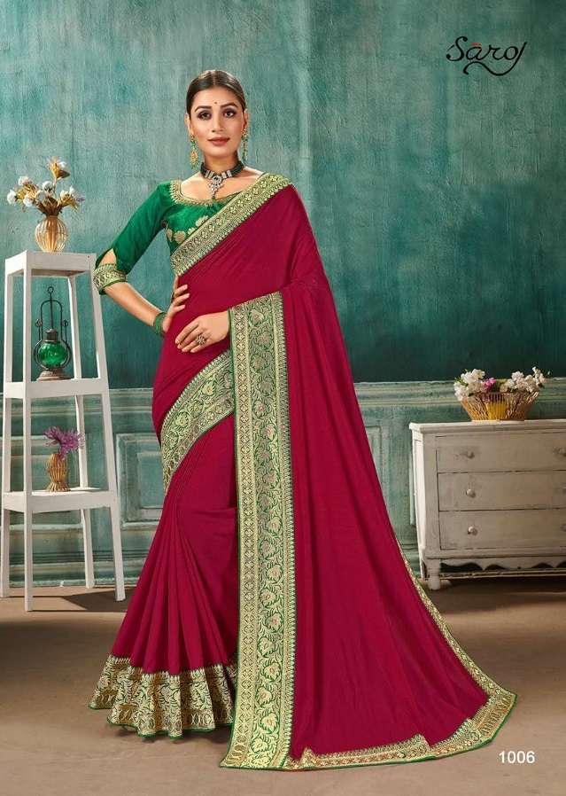 NANDINI BY SAROJ 1001 TO 1008 SERIES INDIAN TRADITIONAL WEAR COLLECTION BEAUTIFUL STYLISH FANCY COLORFUL PARTY WEAR & OCCASIONAL WEAR VICHITRA SILK SAREES AT WHOLESALE PRICE
