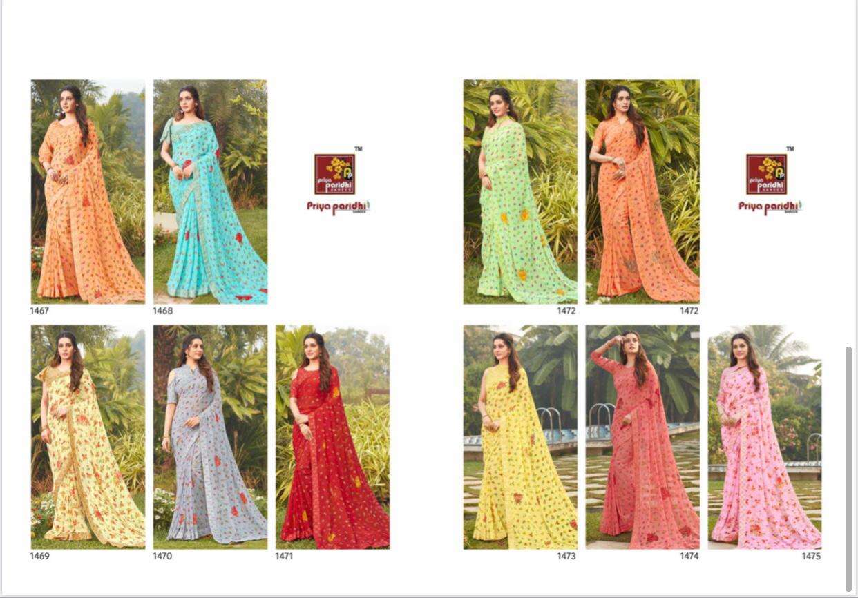 NATASHA BY PRIYA PARIDHI 1467 TO 1476 SERIES INDIAN TRADITIONAL WEAR COLLECTION BEAUTIFUL STYLISH FANCY COLORFUL PARTY WEAR & OCCASIONAL WEAR GEORGETTE SAREES AT WHOLESALE PRICE