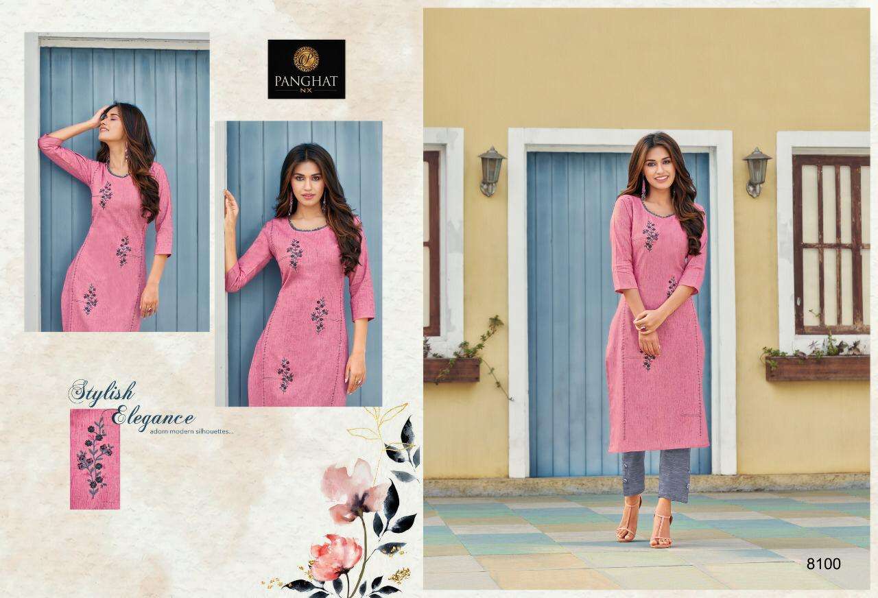 PERRY BY PANGHAT NX 8100 TO 8107 SERIES DESIGNER STYLISH FANCY COLORFUL BEAUTIFUL PARTY WEAR & ETHNIC WEAR COLLECTION PURE COTTON EMBROIDERY KURTIS AT WHOLESALE PRICE