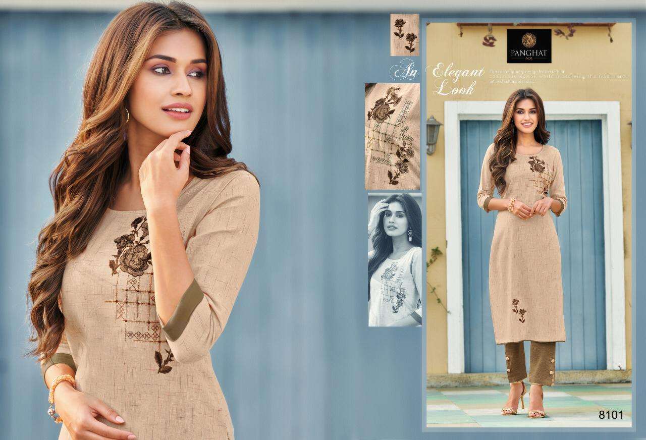 PERRY BY PANGHAT NX 8100 TO 8107 SERIES DESIGNER STYLISH FANCY COLORFUL BEAUTIFUL PARTY WEAR & ETHNIC WEAR COLLECTION PURE COTTON EMBROIDERY KURTIS AT WHOLESALE PRICE