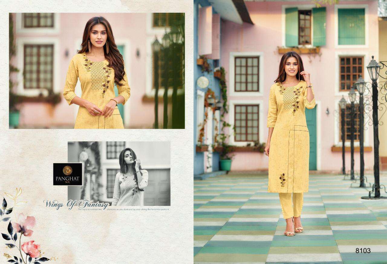 PERRY BY PANGHAT NX 8100 TO 8107 SERIES DESIGNER STYLISH FANCY COLORFUL BEAUTIFUL PARTY WEAR & ETHNIC WEAR COLLECTION PURE COTTON EMBROIDERY KURTIS AT WHOLESALE PRICE