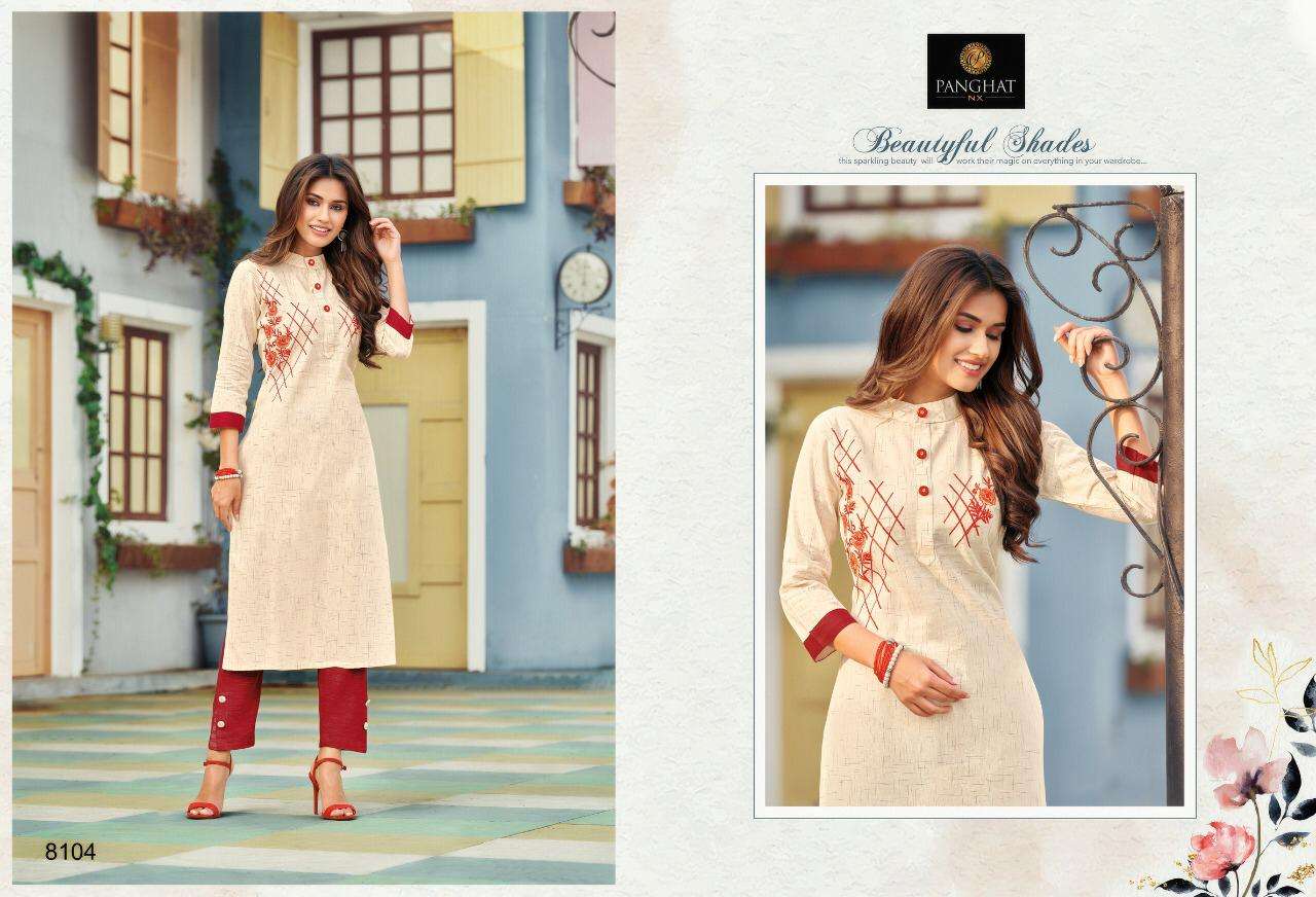 PERRY BY PANGHAT NX 8100 TO 8107 SERIES DESIGNER STYLISH FANCY COLORFUL BEAUTIFUL PARTY WEAR & ETHNIC WEAR COLLECTION PURE COTTON EMBROIDERY KURTIS AT WHOLESALE PRICE