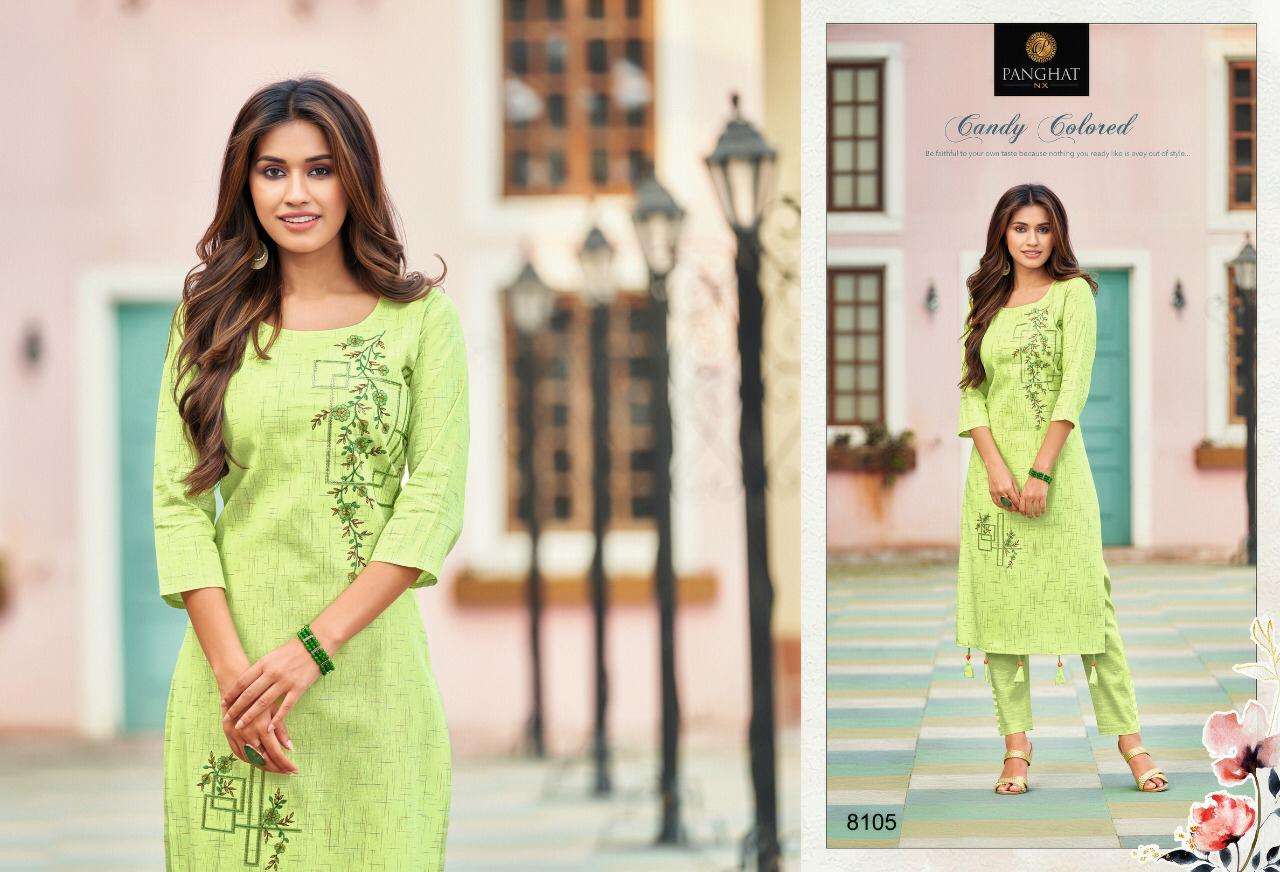PERRY BY PANGHAT NX 8100 TO 8107 SERIES DESIGNER STYLISH FANCY COLORFUL BEAUTIFUL PARTY WEAR & ETHNIC WEAR COLLECTION PURE COTTON EMBROIDERY KURTIS AT WHOLESALE PRICE