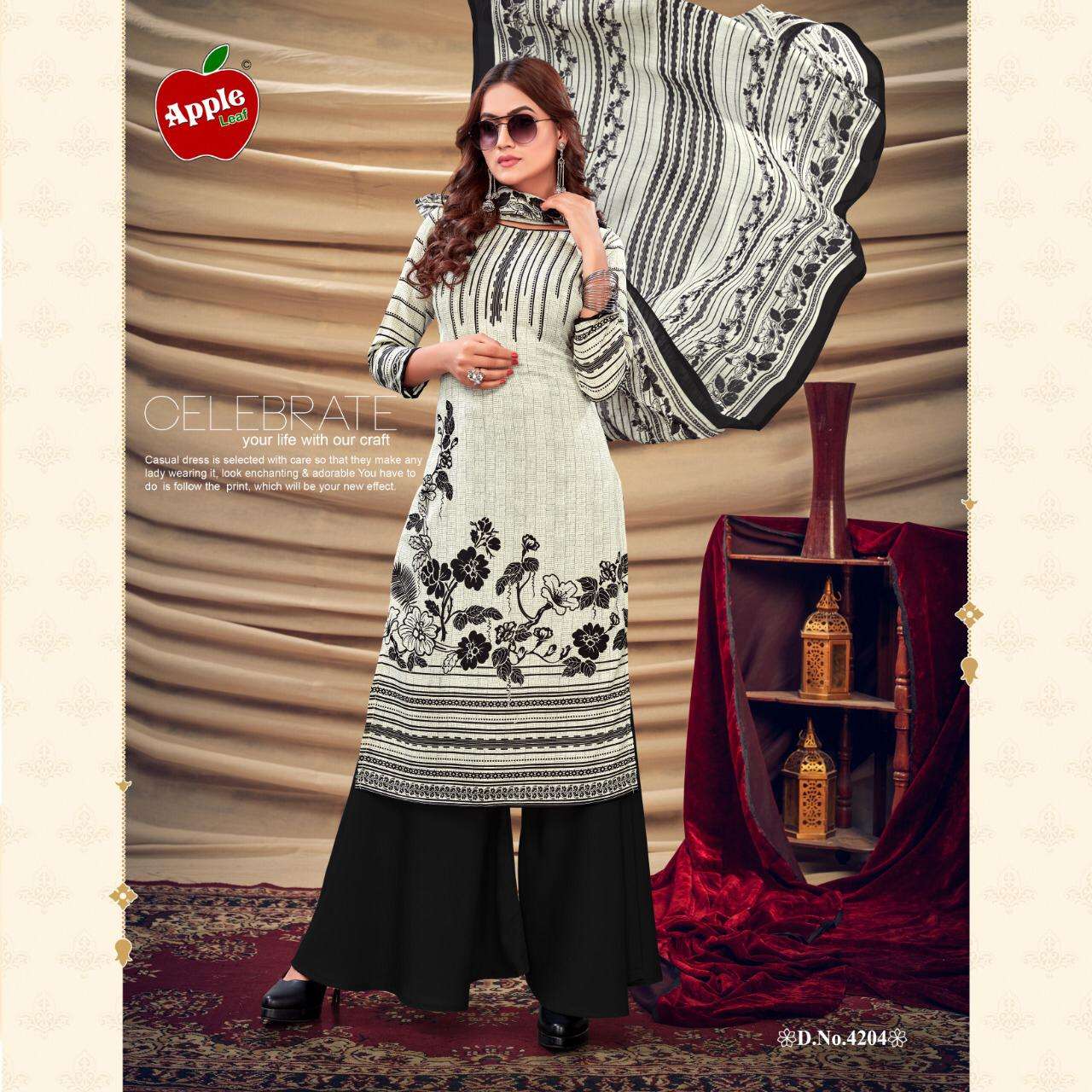 MEHWISH VOL-42 BY APPLE 4201 TO 4212 SERIES BEAUTIFUL SUITS COLORFUL STYLISH FANCY CASUAL WEAR & ETHNIC WEAR LEON DRESSES AT WHOLESALE PRICE