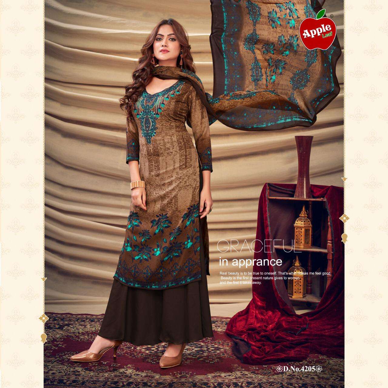 MEHWISH VOL-42 BY APPLE 4201 TO 4212 SERIES BEAUTIFUL SUITS COLORFUL STYLISH FANCY CASUAL WEAR & ETHNIC WEAR LEON DRESSES AT WHOLESALE PRICE
