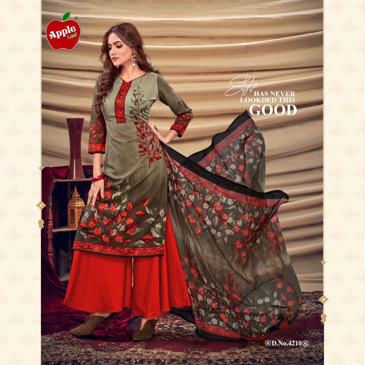 MEHWISH VOL-42 BY APPLE 4201 TO 4212 SERIES BEAUTIFUL SUITS COLORFUL STYLISH FANCY CASUAL WEAR & ETHNIC WEAR LEON DRESSES AT WHOLESALE PRICE