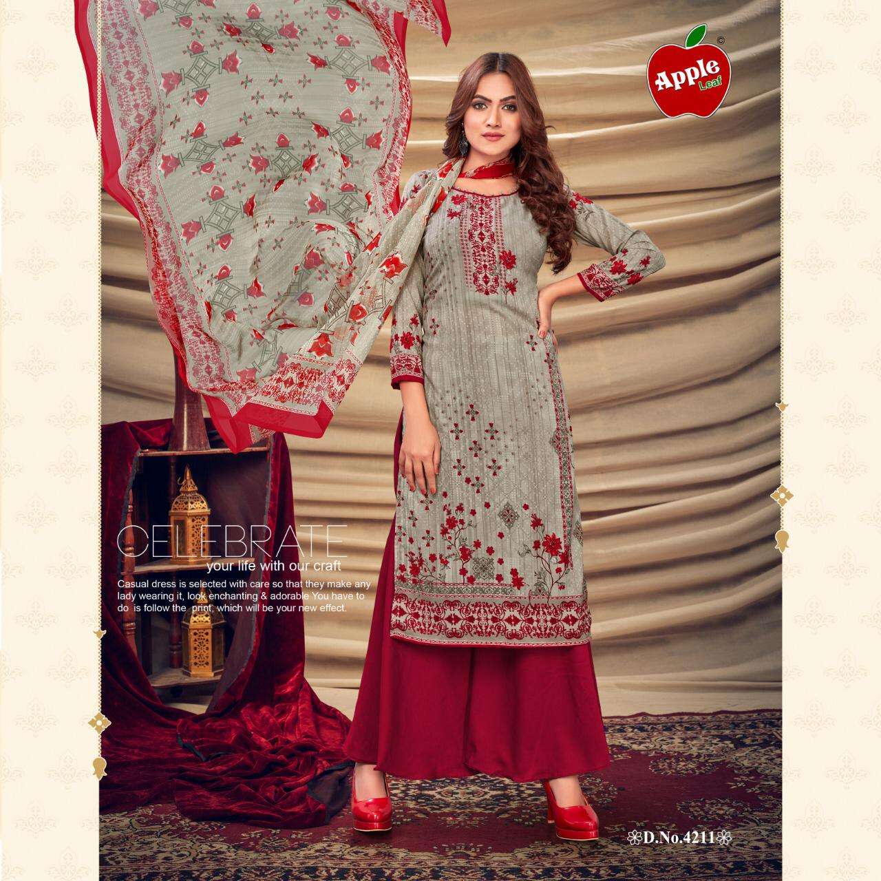 MEHWISH VOL-42 BY APPLE 4201 TO 4212 SERIES BEAUTIFUL SUITS COLORFUL STYLISH FANCY CASUAL WEAR & ETHNIC WEAR LEON DRESSES AT WHOLESALE PRICE