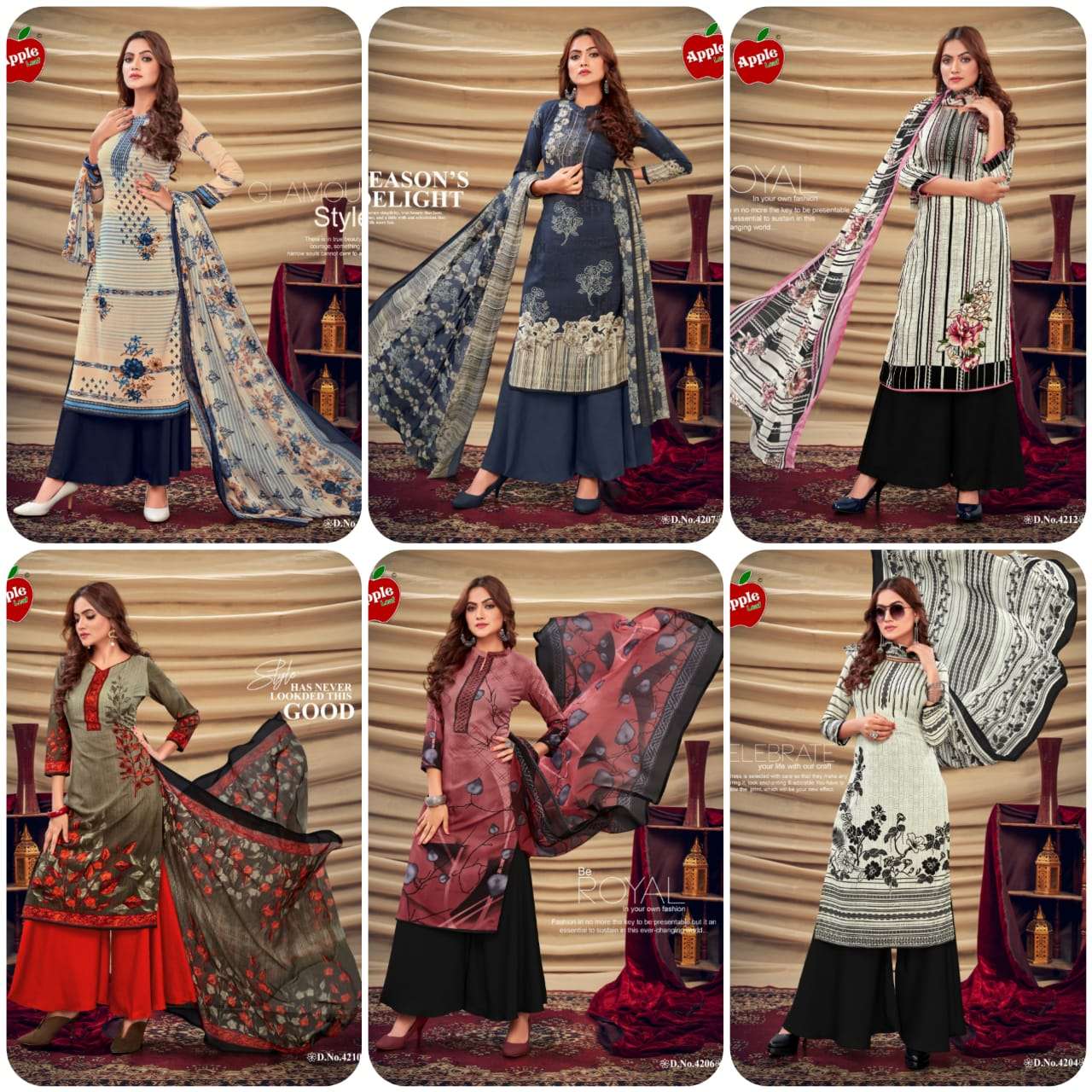 MEHWISH VOL-42 BY APPLE 4201 TO 4212 SERIES BEAUTIFUL SUITS COLORFUL STYLISH FANCY CASUAL WEAR & ETHNIC WEAR LEON DRESSES AT WHOLESALE PRICE