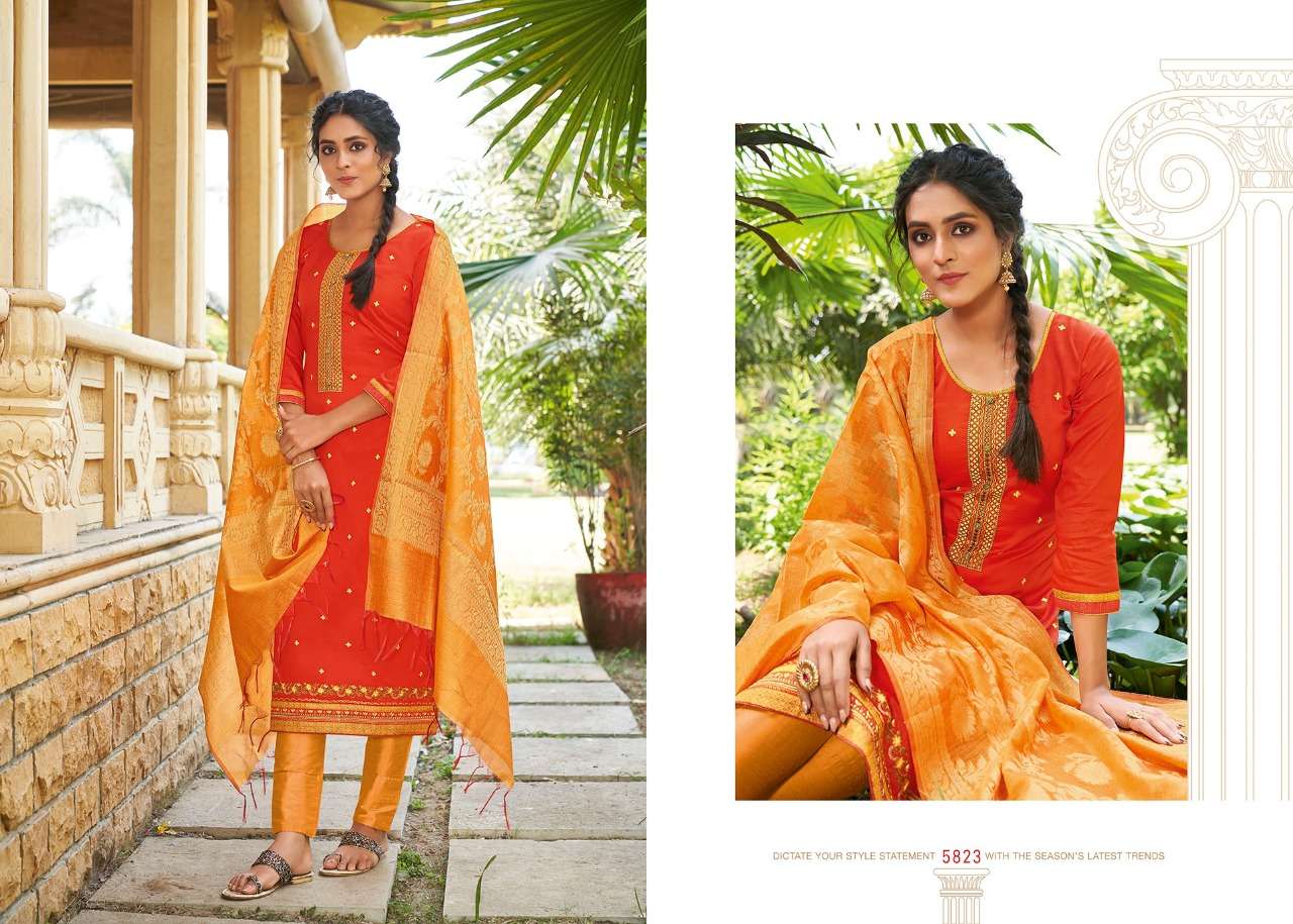 PARNITA VOL-5 BY KESSI FABRICS 5821 TO 5828 SERIES BEAUTIFUL SUITS COLORFUL STYLISH FANCY CASUAL WEAR & ETHNIC WEAR JAM SILK WORK DRESSES AT WHOLESALE PRICE