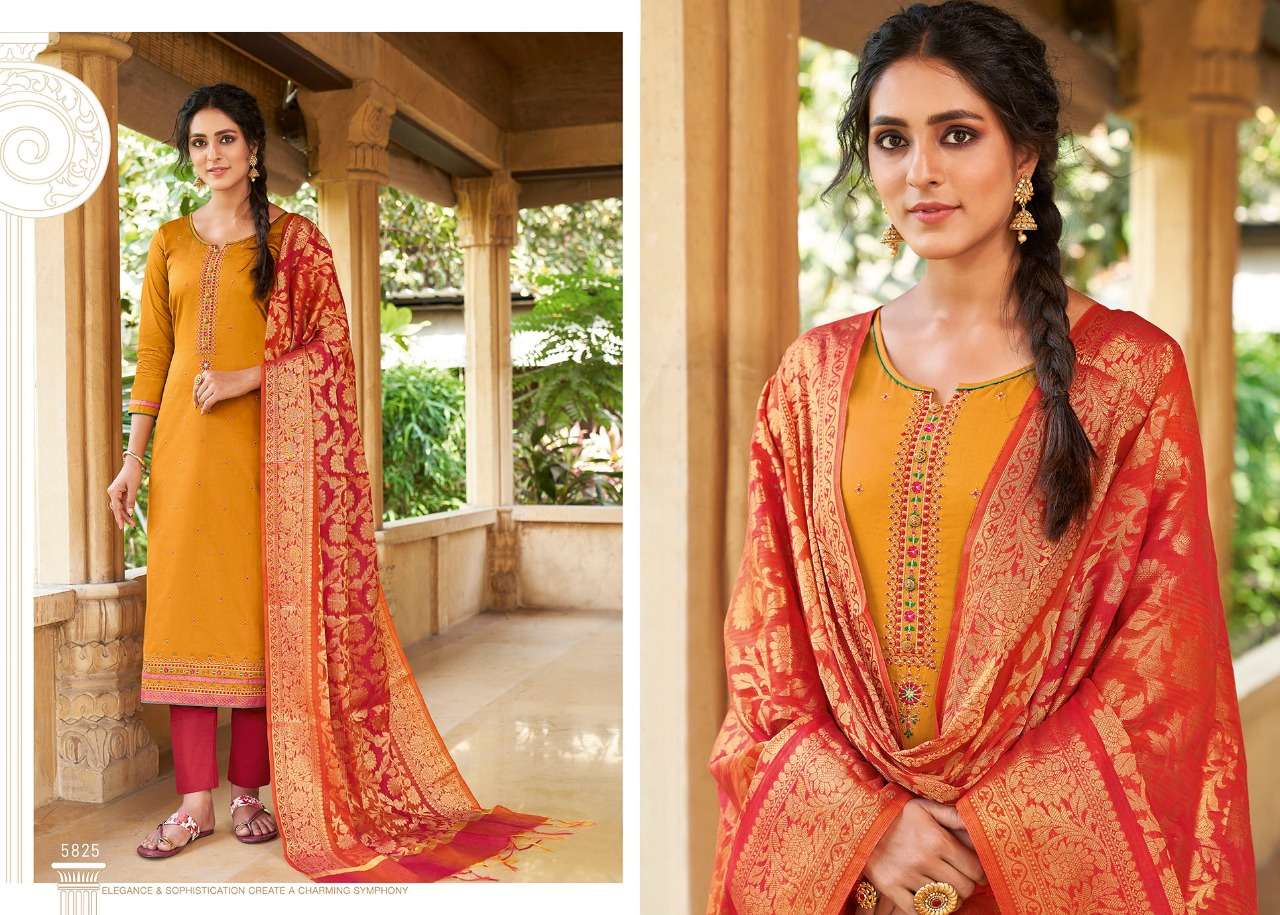 PARNITA VOL-5 BY KESSI FABRICS 5821 TO 5828 SERIES BEAUTIFUL SUITS COLORFUL STYLISH FANCY CASUAL WEAR & ETHNIC WEAR JAM SILK WORK DRESSES AT WHOLESALE PRICE