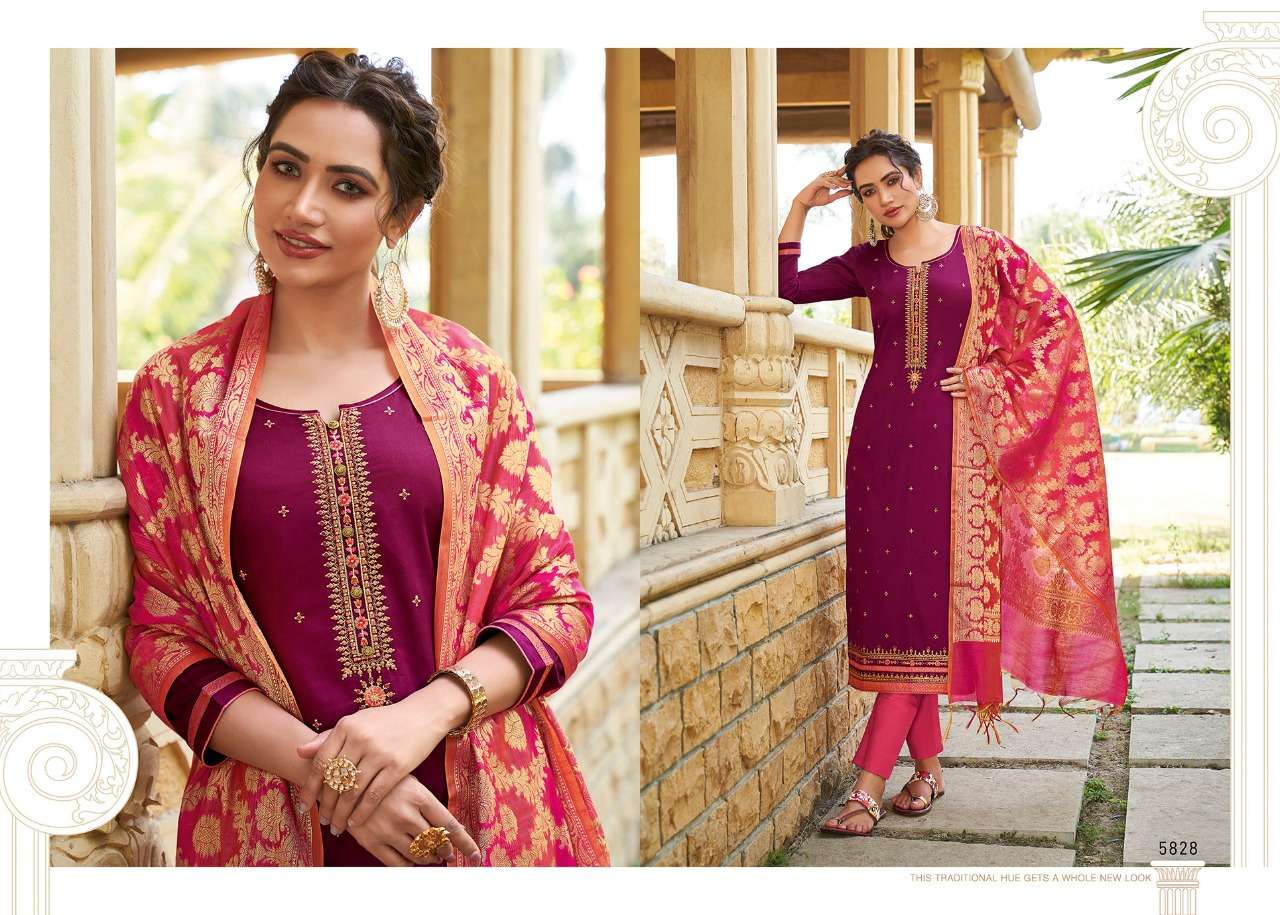 PARNITA VOL-5 BY KESSI FABRICS 5821 TO 5828 SERIES BEAUTIFUL SUITS COLORFUL STYLISH FANCY CASUAL WEAR & ETHNIC WEAR JAM SILK WORK DRESSES AT WHOLESALE PRICE