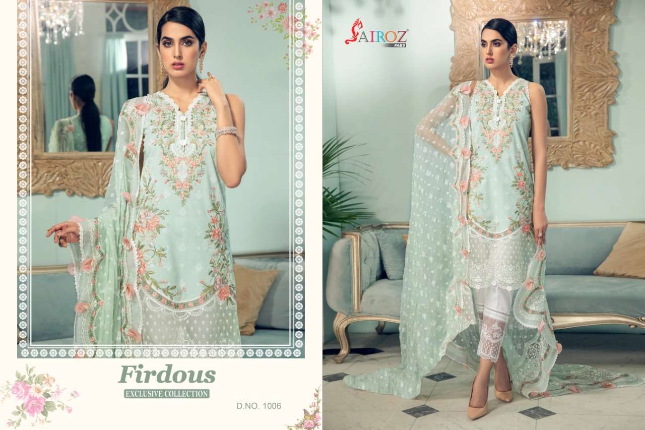 FIRDOUS EXCLUSIVE COLLECTION BY SAIROZ FABS 1005 TO 1006 SERIES BEAUTIFUL SUITS STYLISH FANCY COLORFUL PARTY WEAR & OCCASIONAL WEAR COTTON DIGITAL PRINT WITH EMBROIDERY DRESSES AT WHOLESALE PRICE