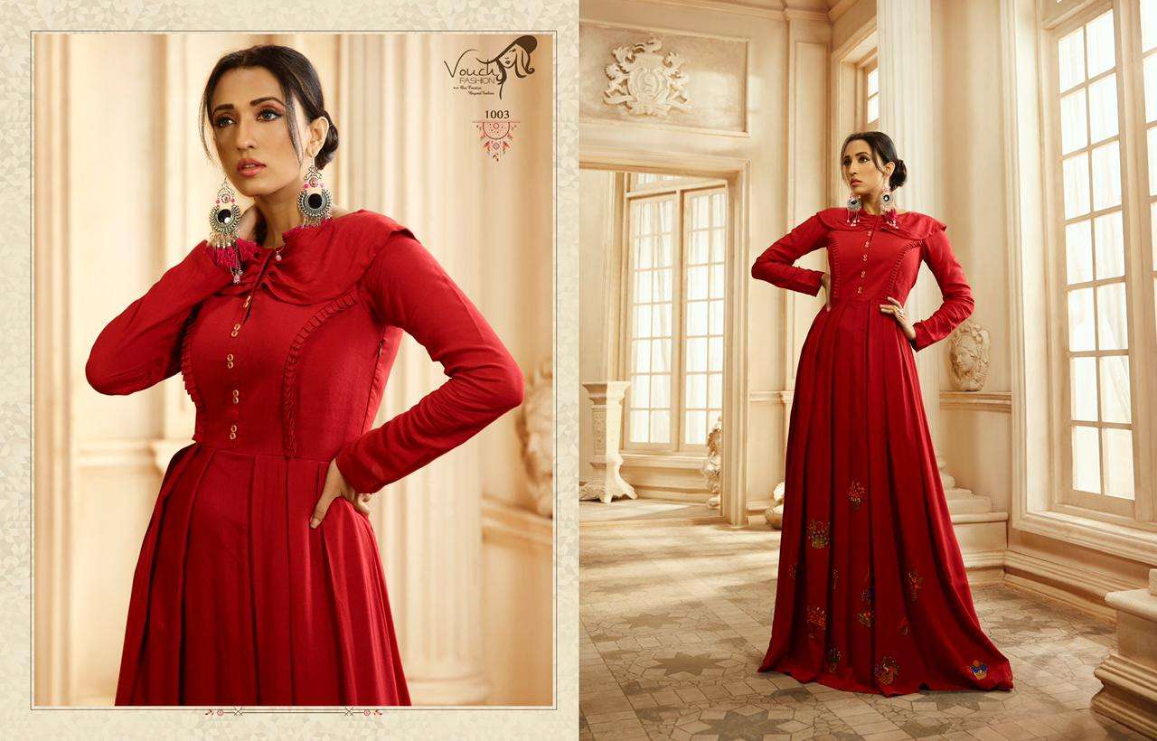 Aashna By Vouche 1001 To 1007 Series Designer Stylish Fancy Colorful Beautiful Party Wear & Ethnic Wear Collection Pure Rayon Cotton Gowns At Wholesale Price