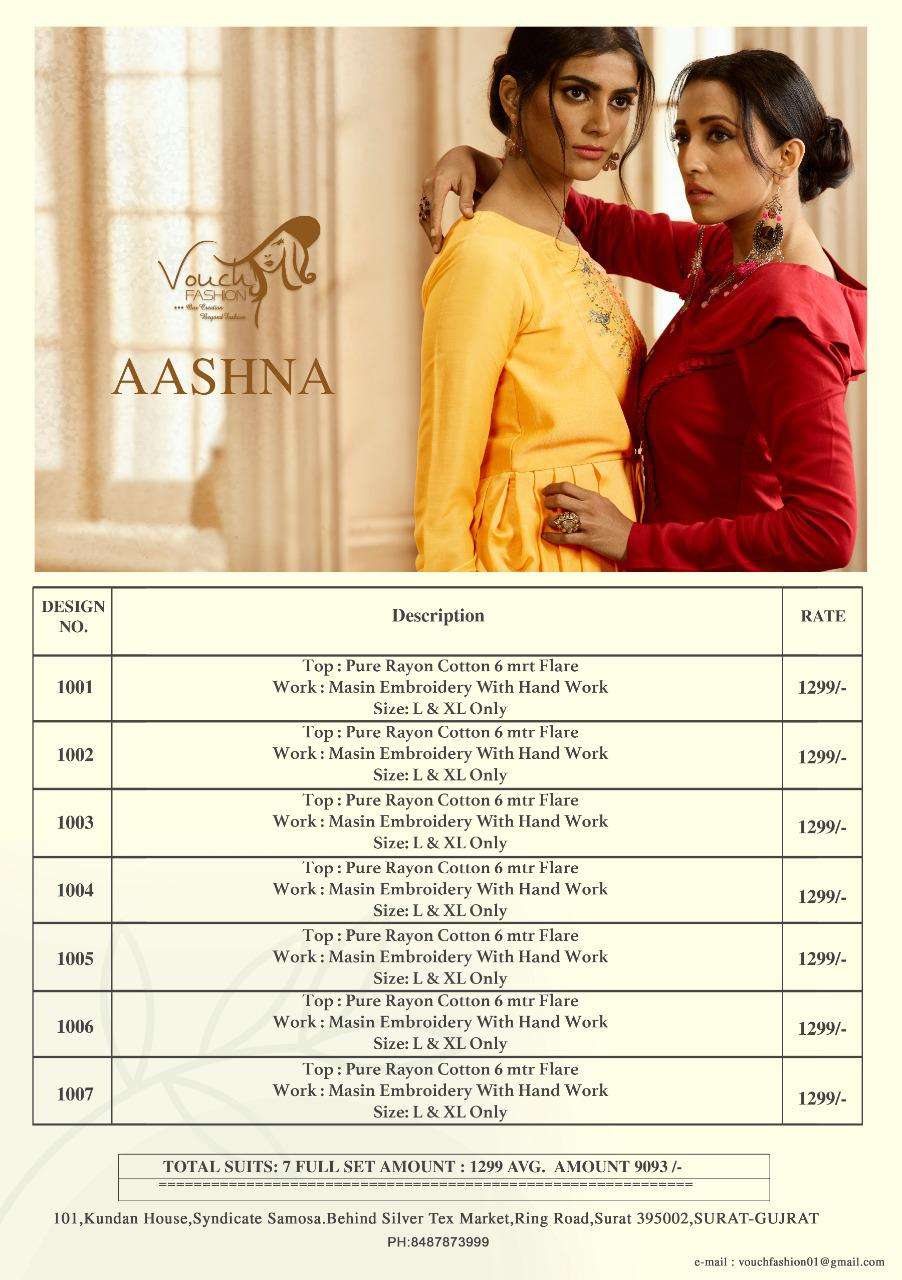 Aashna By Vouche 1001 To 1007 Series Designer Stylish Fancy Colorful Beautiful Party Wear & Ethnic Wear Collection Pure Rayon Cotton Gowns At Wholesale Price